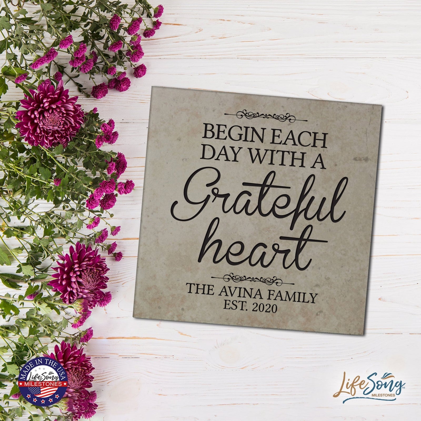 Personalized Ceramic Trivet with Inspirational verse 5.75in (Begin Each Day) - LifeSong Milestones