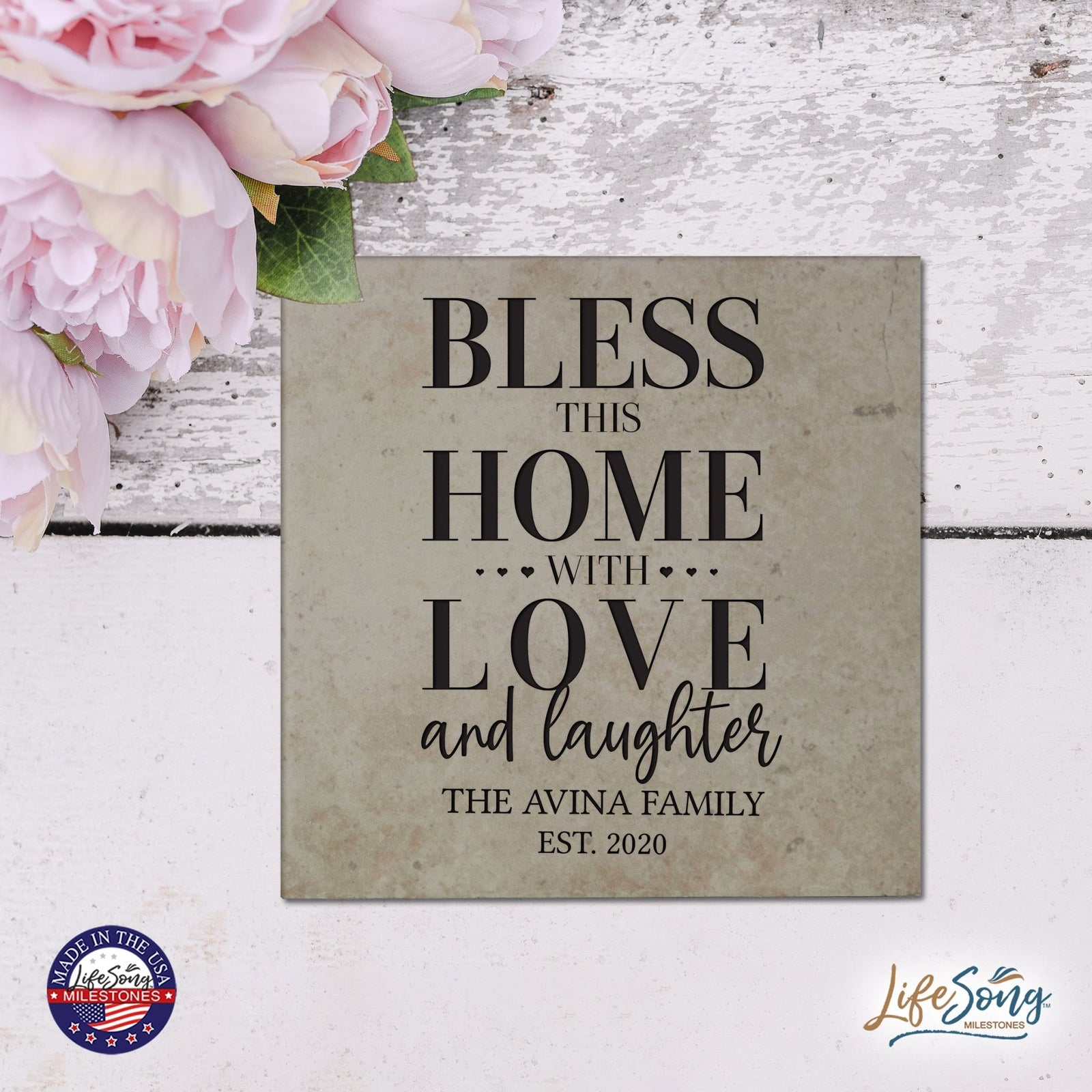 Personalized Ceramic Trivet with Inspirational verse 5.75in (Bless This Home) - LifeSong Milestones
