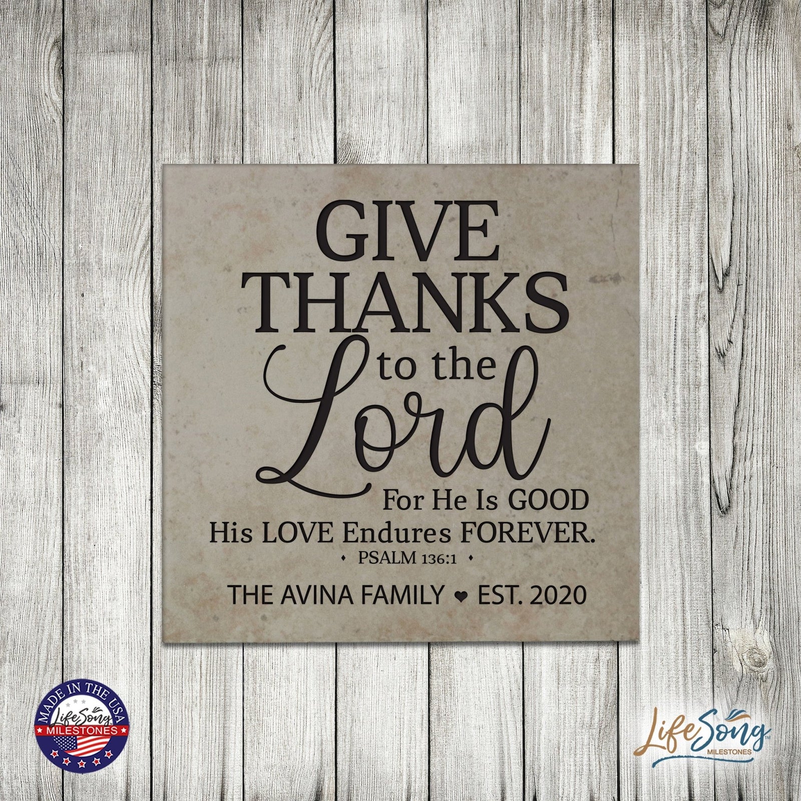Personalized Ceramic Trivet with Inspirational verse 5.75in (Give Thanks) - LifeSong Milestones