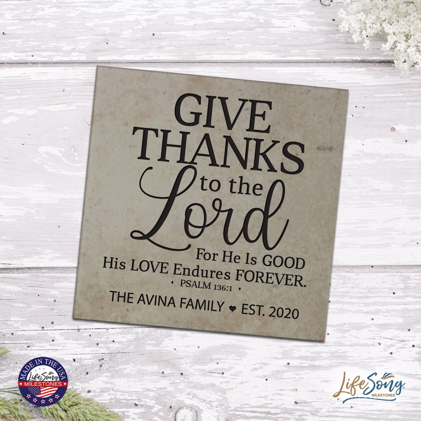 Personalized Ceramic Trivet with Inspirational verse 5.75in (Give Thanks) - LifeSong Milestones