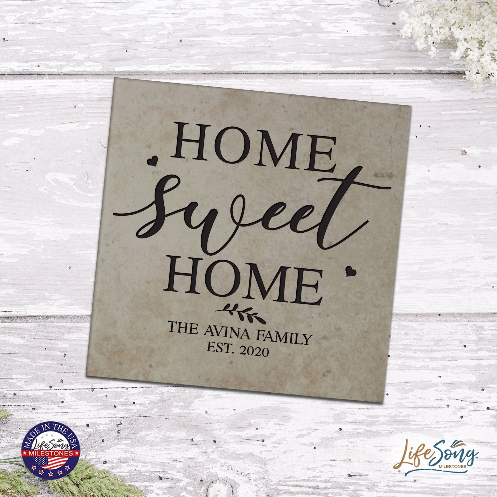 Personalized Ceramic Trivet with Inspirational verse 5.75in (Home Sweet Home) - LifeSong Milestones
