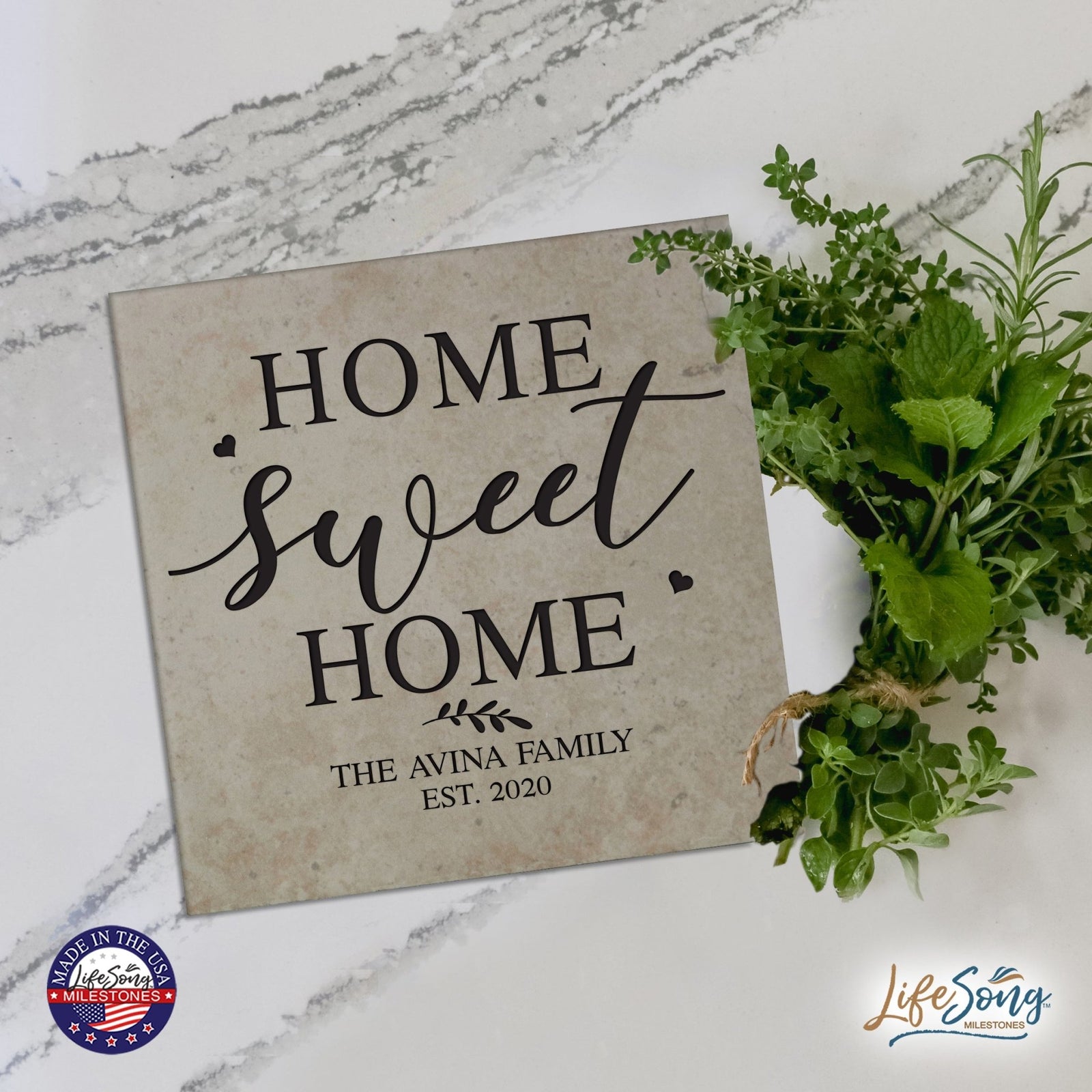 Personalized Ceramic Trivet with Inspirational verse 5.75in (Home Sweet Home) - LifeSong Milestones