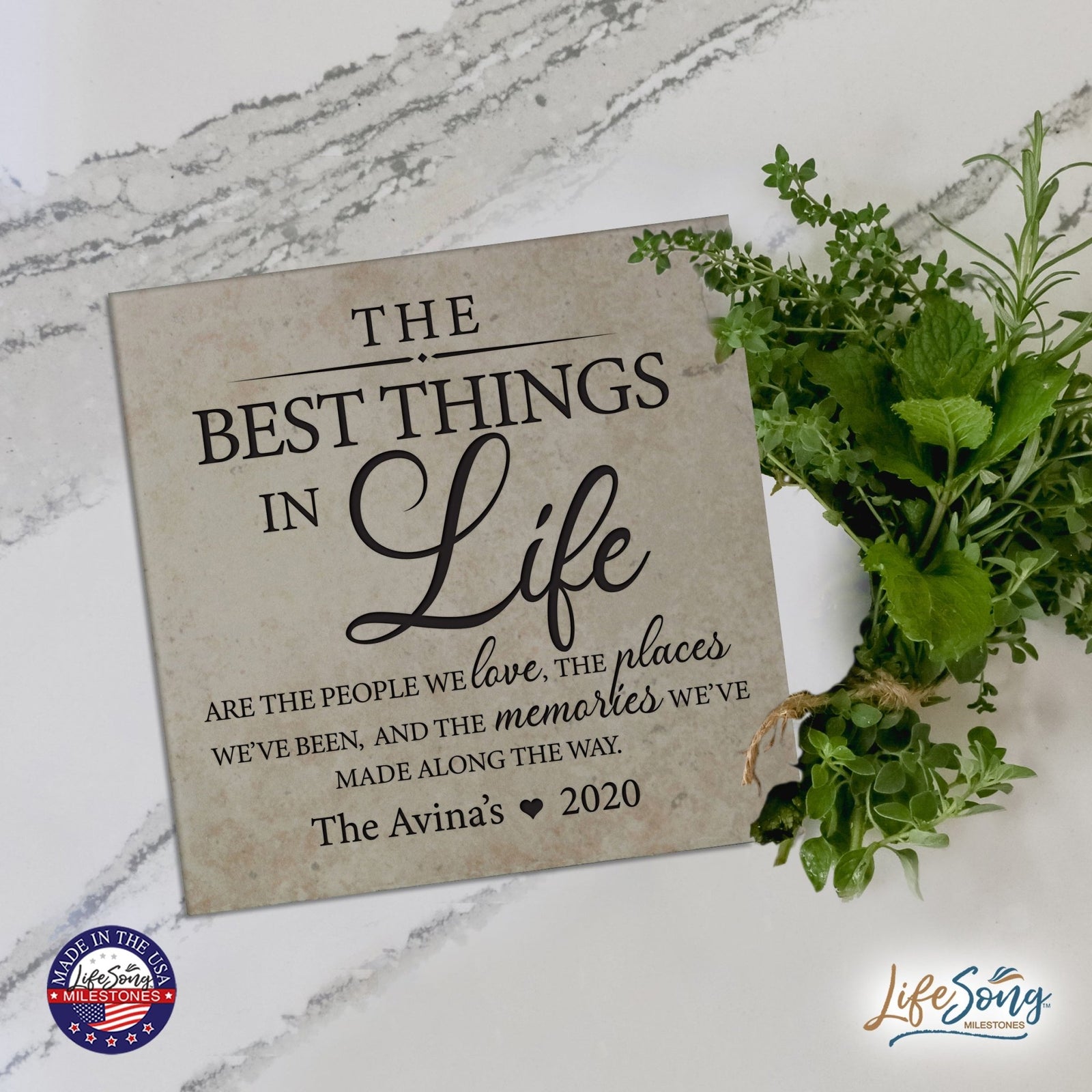 Personalized Ceramic Trivet with Inspirational verse 5.75in (The Best Things) - LifeSong Milestones