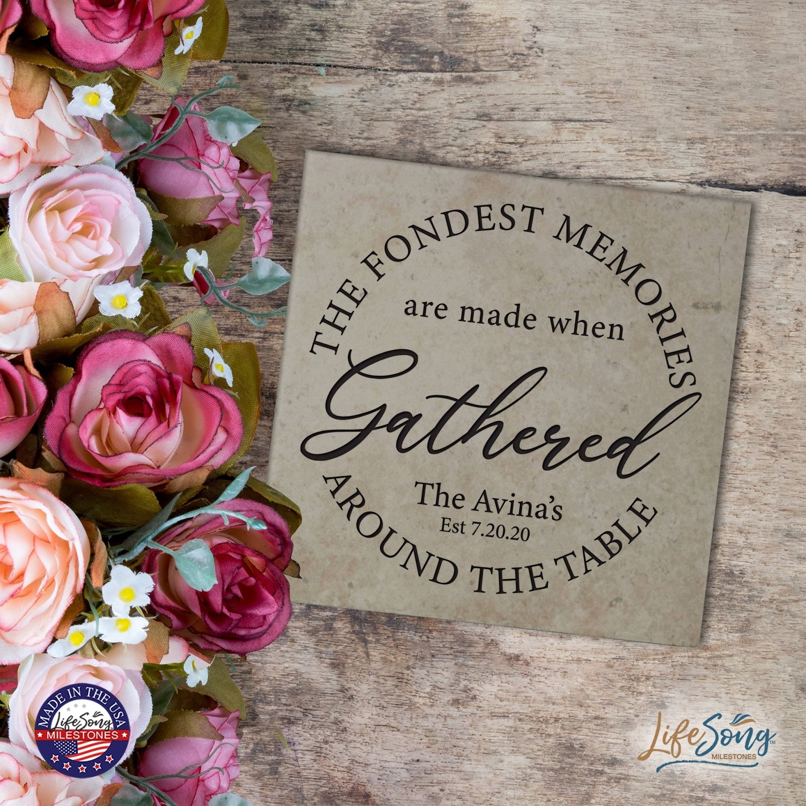 Personalized Ceramic Trivet with Inspirational verse 5.75in (The Fondest Memories) - LifeSong Milestones