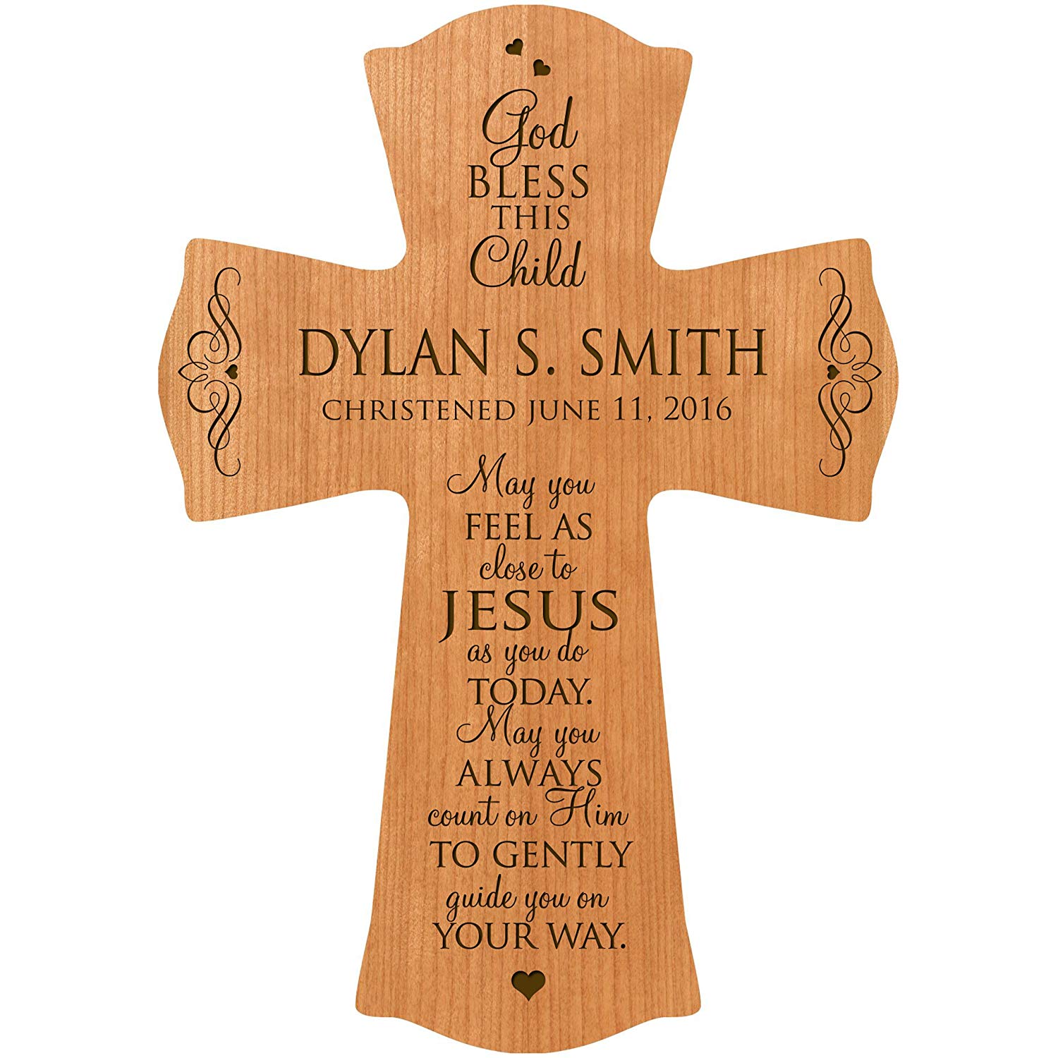 Personalized Christening Wooden Hanging Cross - Close to Jesus - LifeSong Milestones