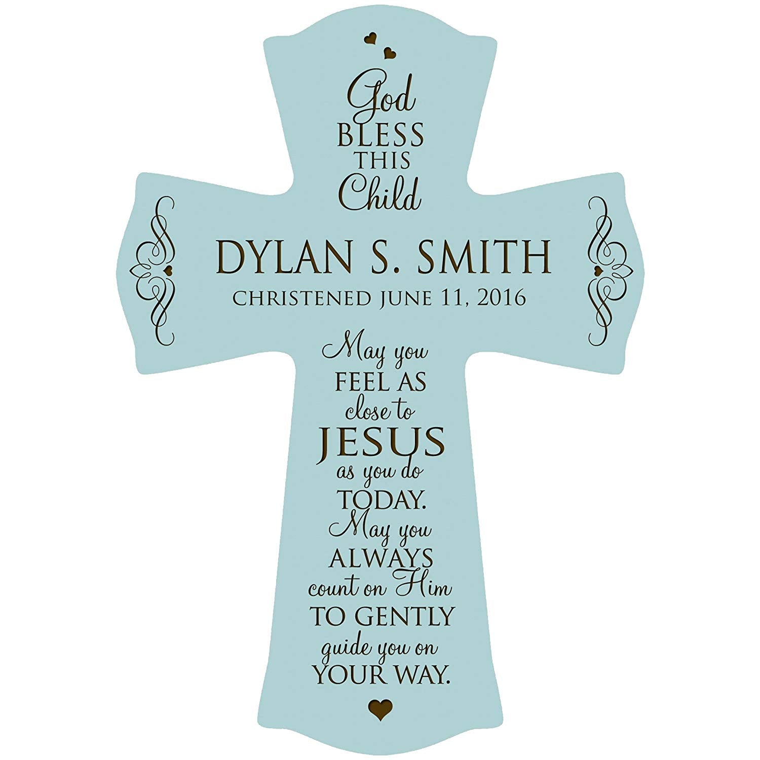 Personalized Christening Wooden Hanging Cross - Close to Jesus - LifeSong Milestones