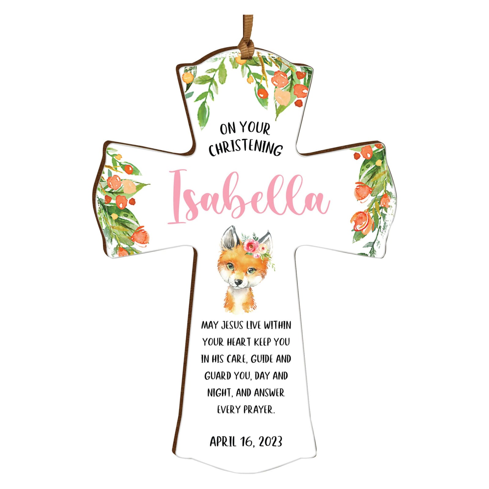 Personalized Christening Wooden Hanging Mini Cross - LifeSong Milestones