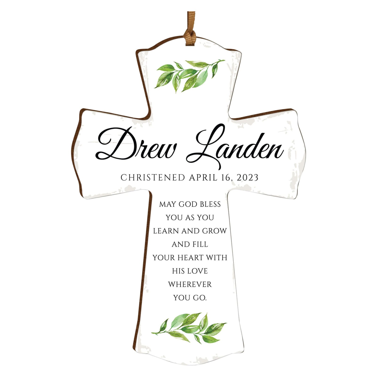 Personalized Christening Wooden Hanging Mini Cross - LifeSong Milestones