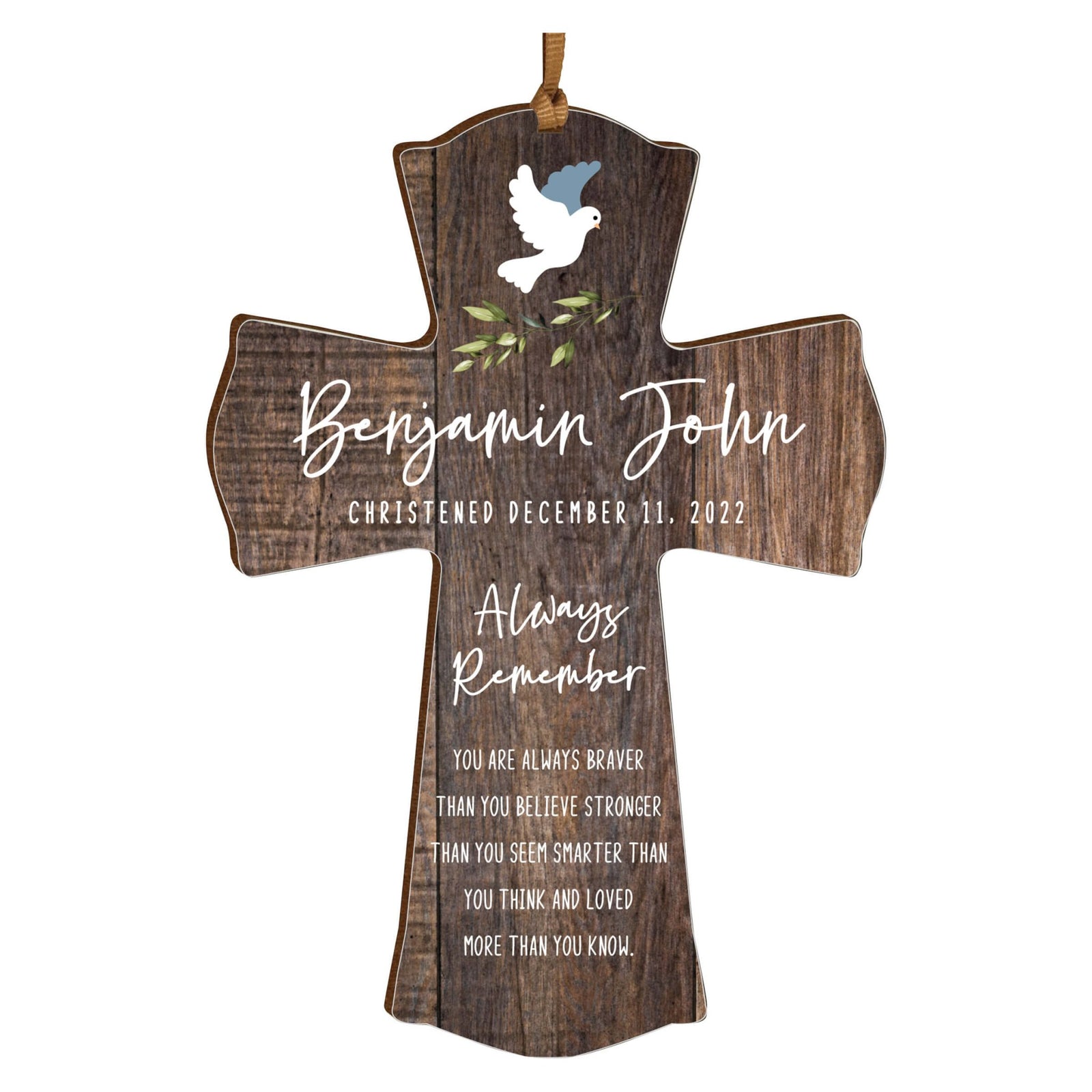 Personalized Christening Wooden Hanging Mini Cross - Always Remember - LifeSong Milestones