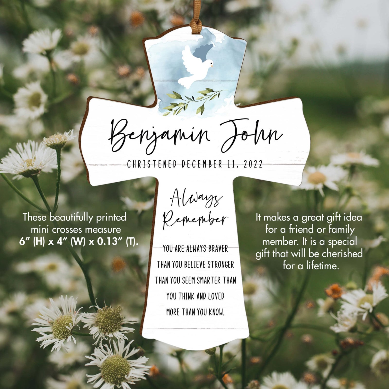 Personalized Christening Wooden Hanging Mini Cross - Always Remember - LifeSong Milestones