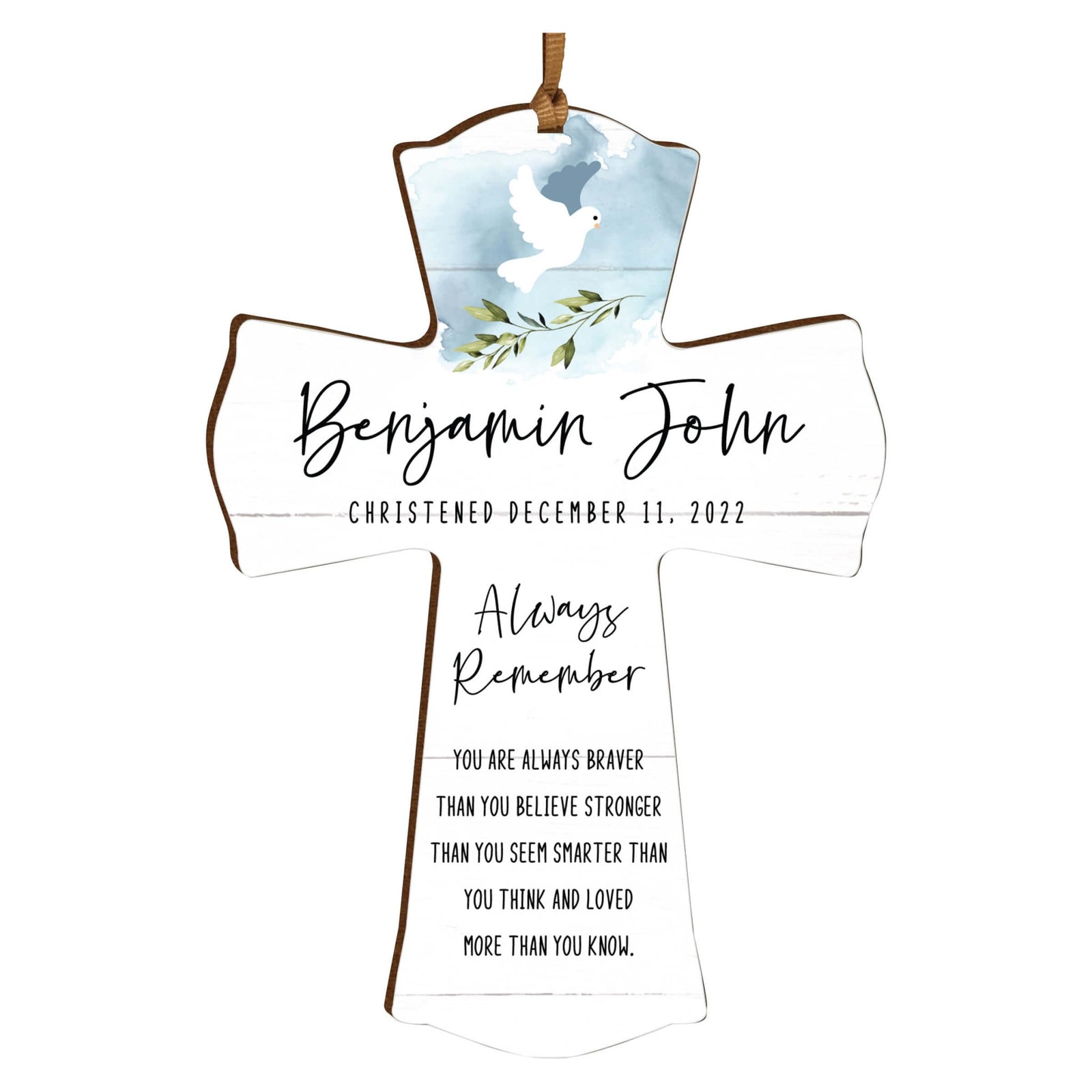 Personalized Christening Wooden Hanging Mini Cross - Always Remember - LifeSong Milestones