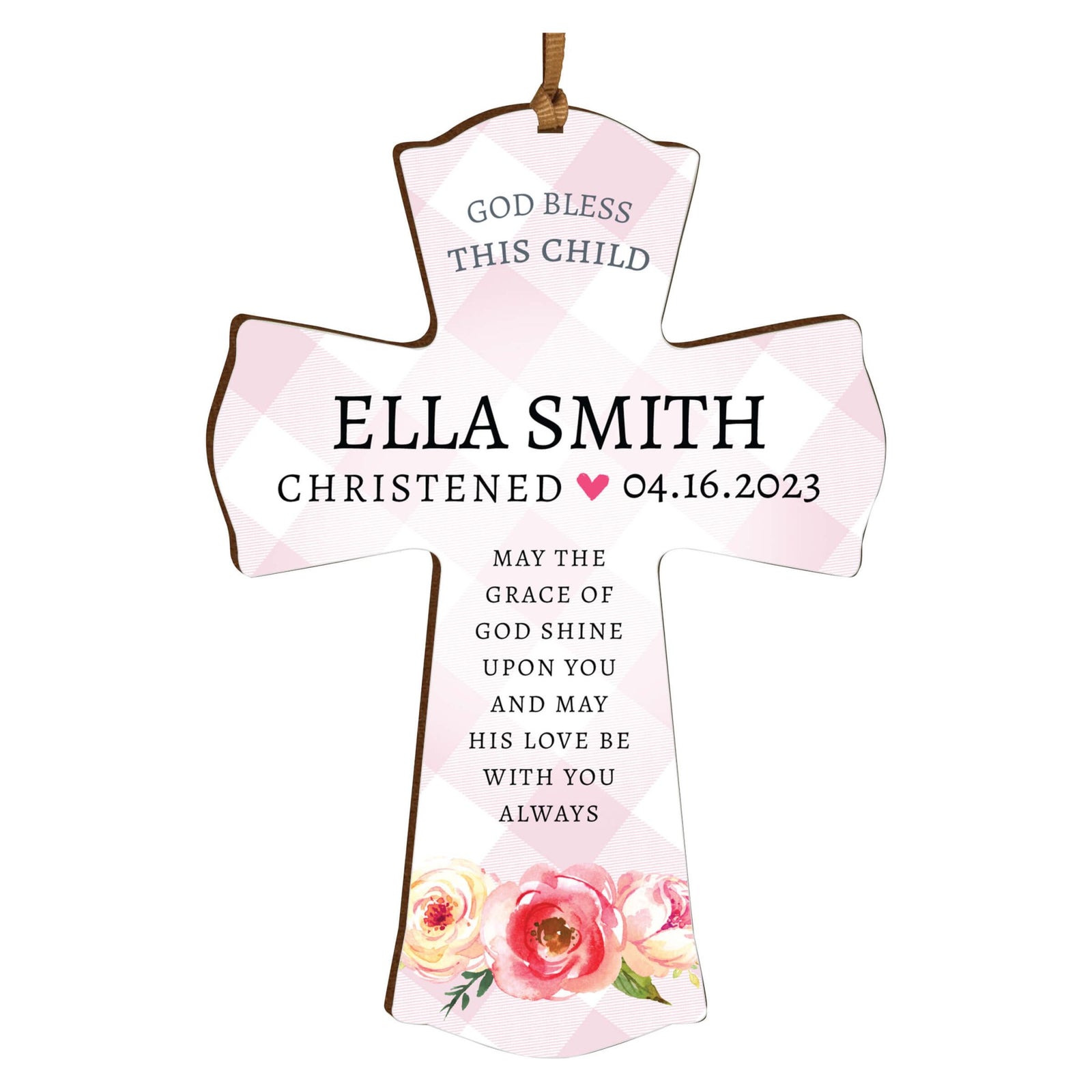 Personalized Christening Wooden Hanging Mini Cross - May The Grace - LifeSong Milestones