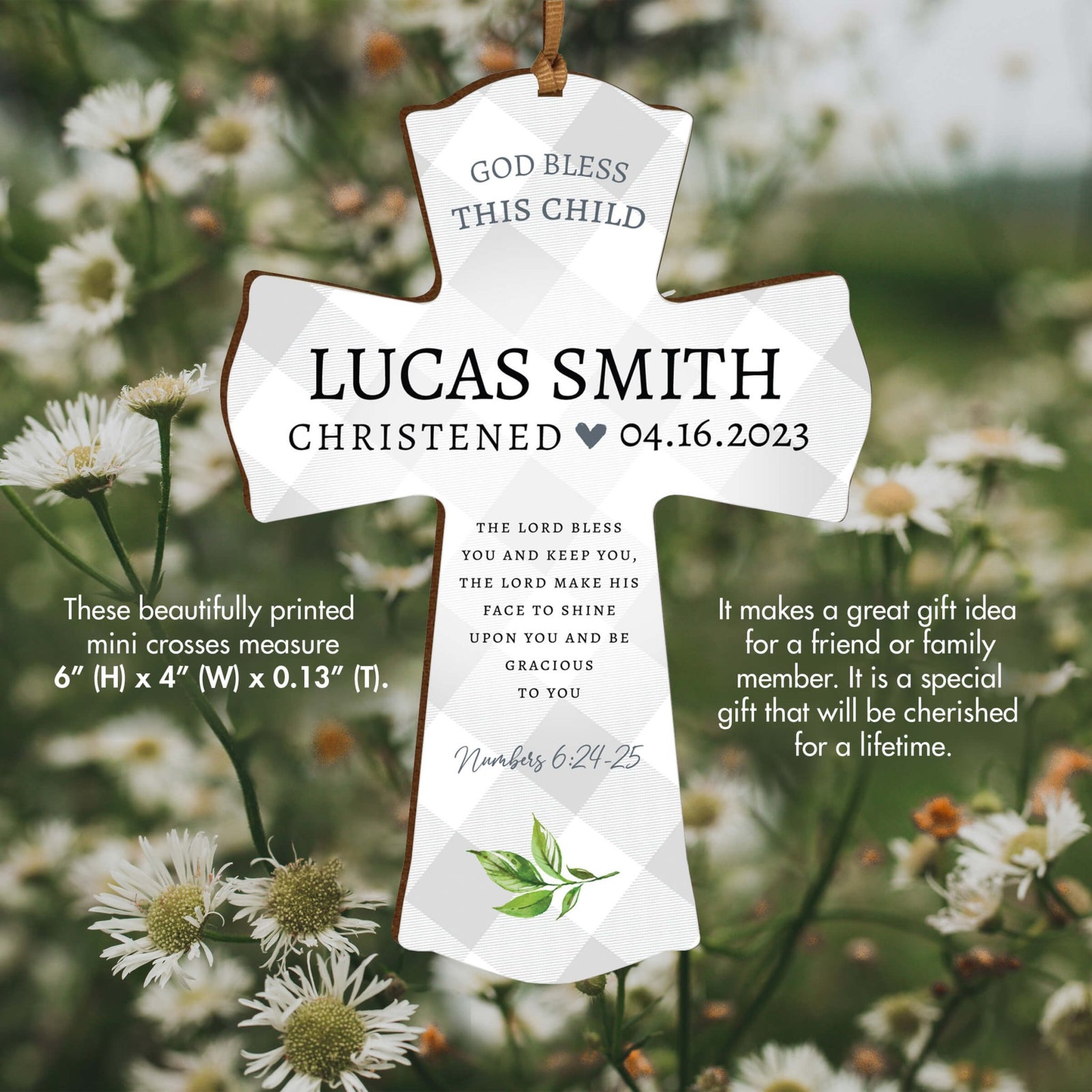 Personalized Christening Wooden Hanging Mini Cross - The Lord Bless - LifeSong Milestones