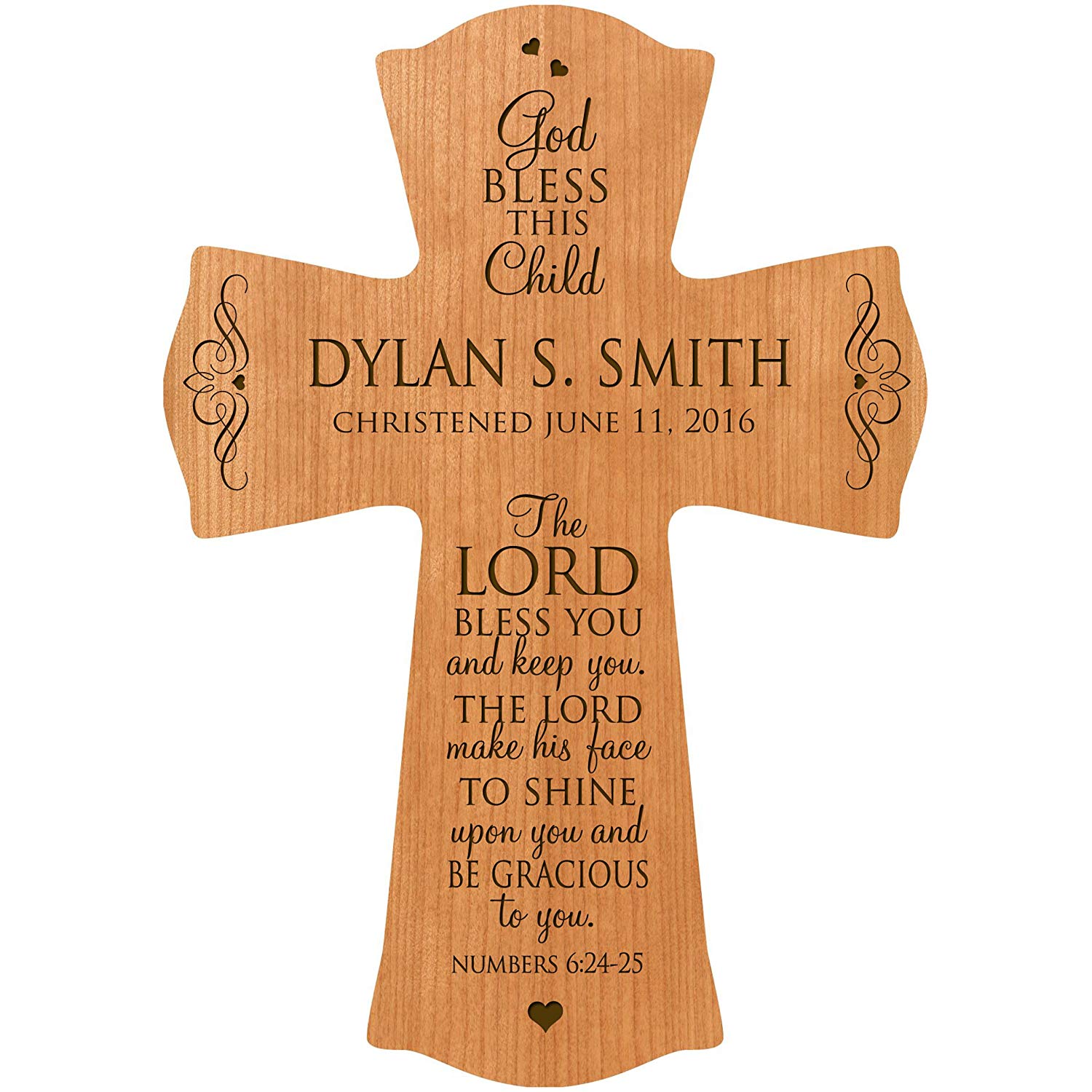 Personalized Christening Wooden Hanging Wall Cross - The Lord Bless You - LifeSong Milestones