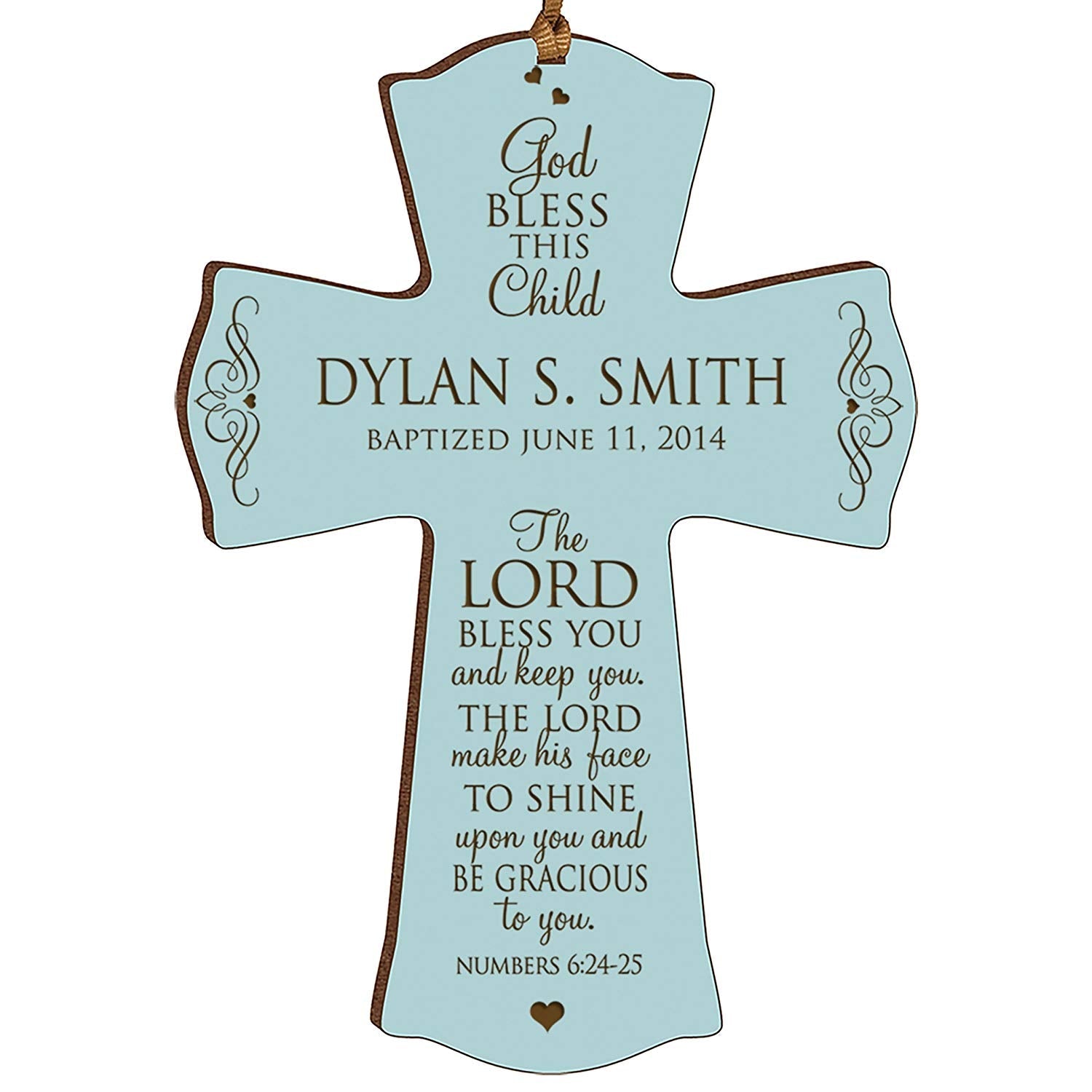 Personalized Christening Wooden Hanging Wall Cross - The Lord Bless You - LifeSong Milestones