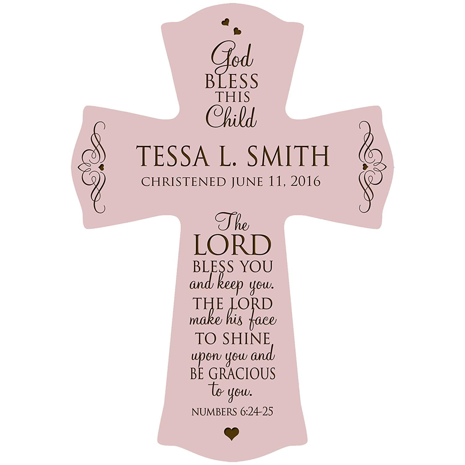 Personalized Christening Wooden Hanging Wall Cross - The Lord Bless You - LifeSong Milestones
