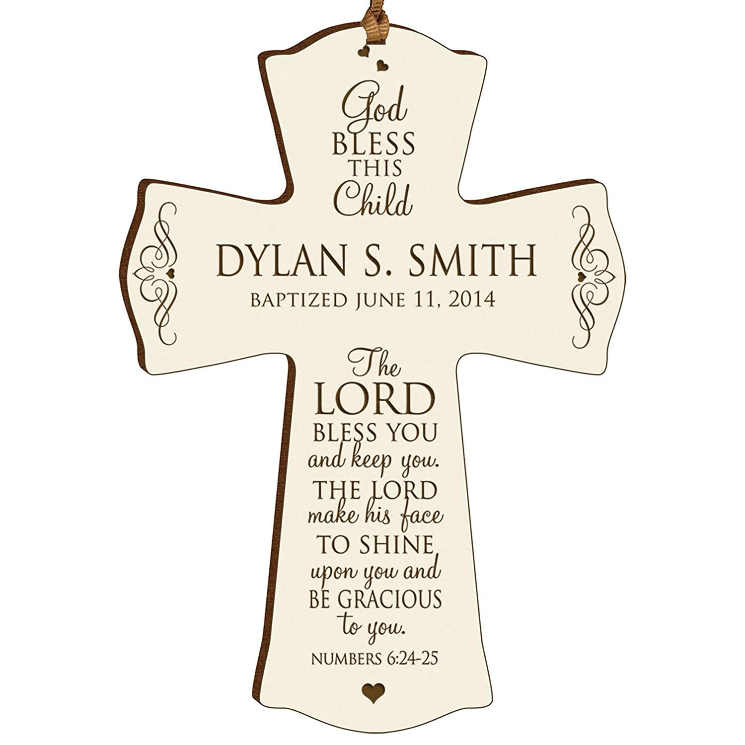 Personalized Christening Wooden Hanging Wall Cross - The Lord Bless You - LifeSong Milestones