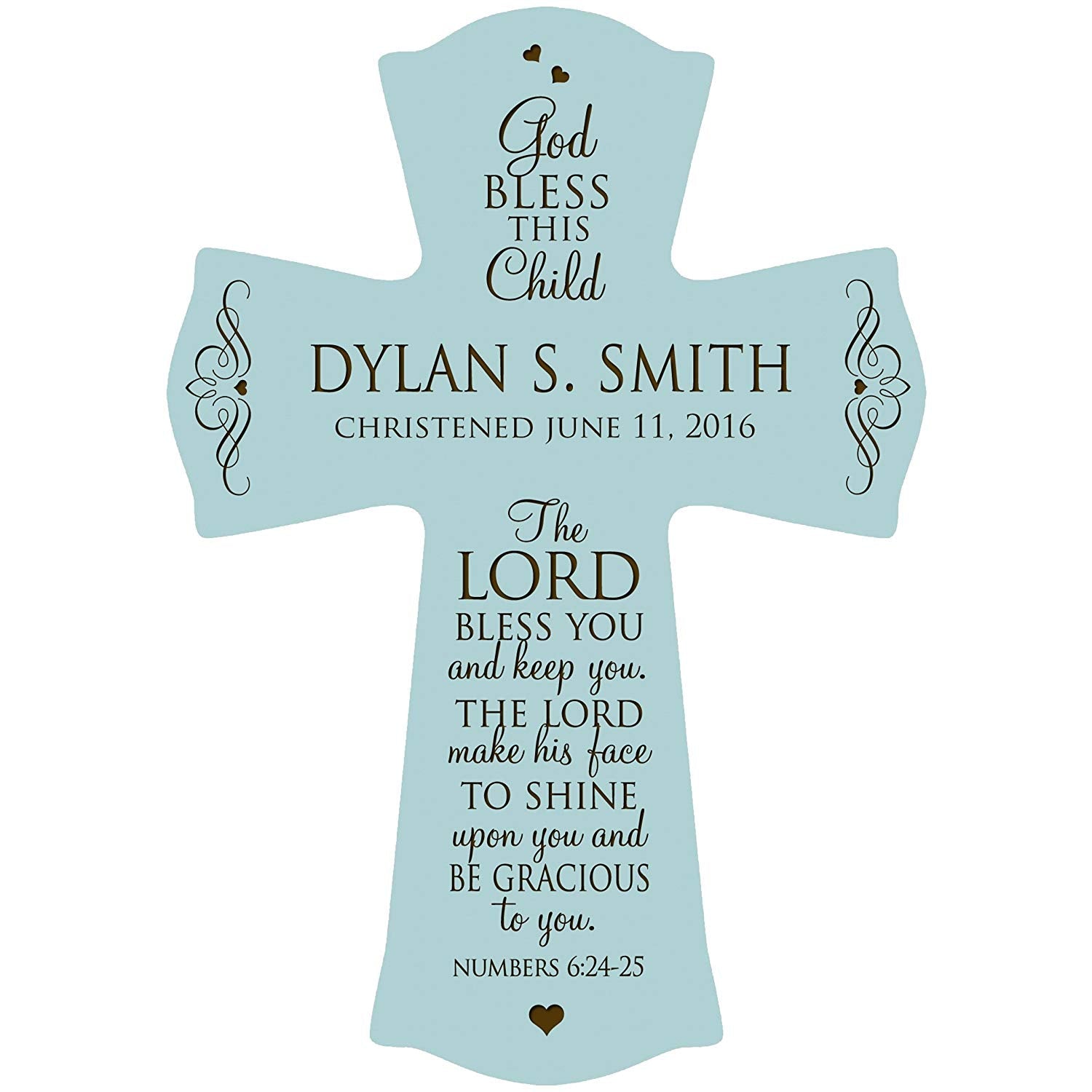 Personalized Christening Wooden Hanging Wall Cross - The Lord Bless You - LifeSong Milestones