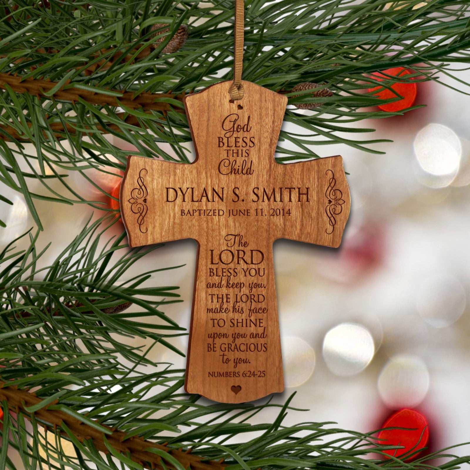 Personalized Christening Wooden Hanging Wall Cross - The Lord Bless You - LifeSong Milestones