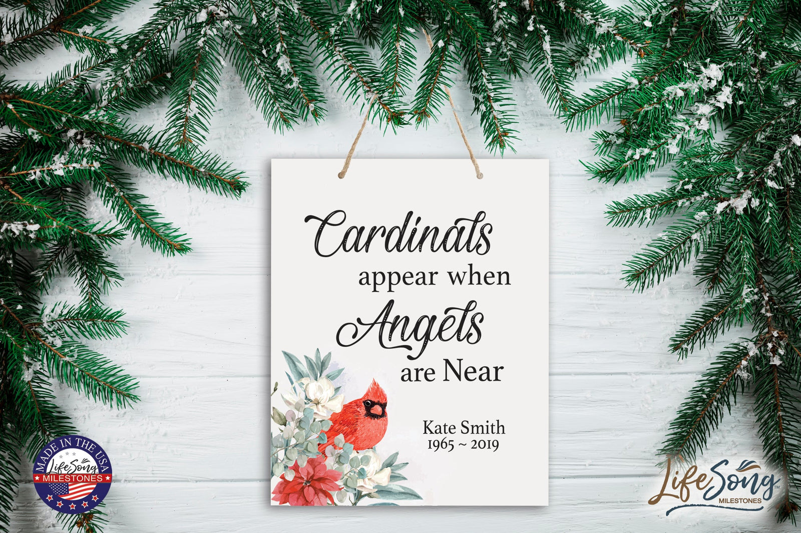 Personalized Christmas Remembrance Hanging Sign - Angels Are Near - LifeSong Milestones