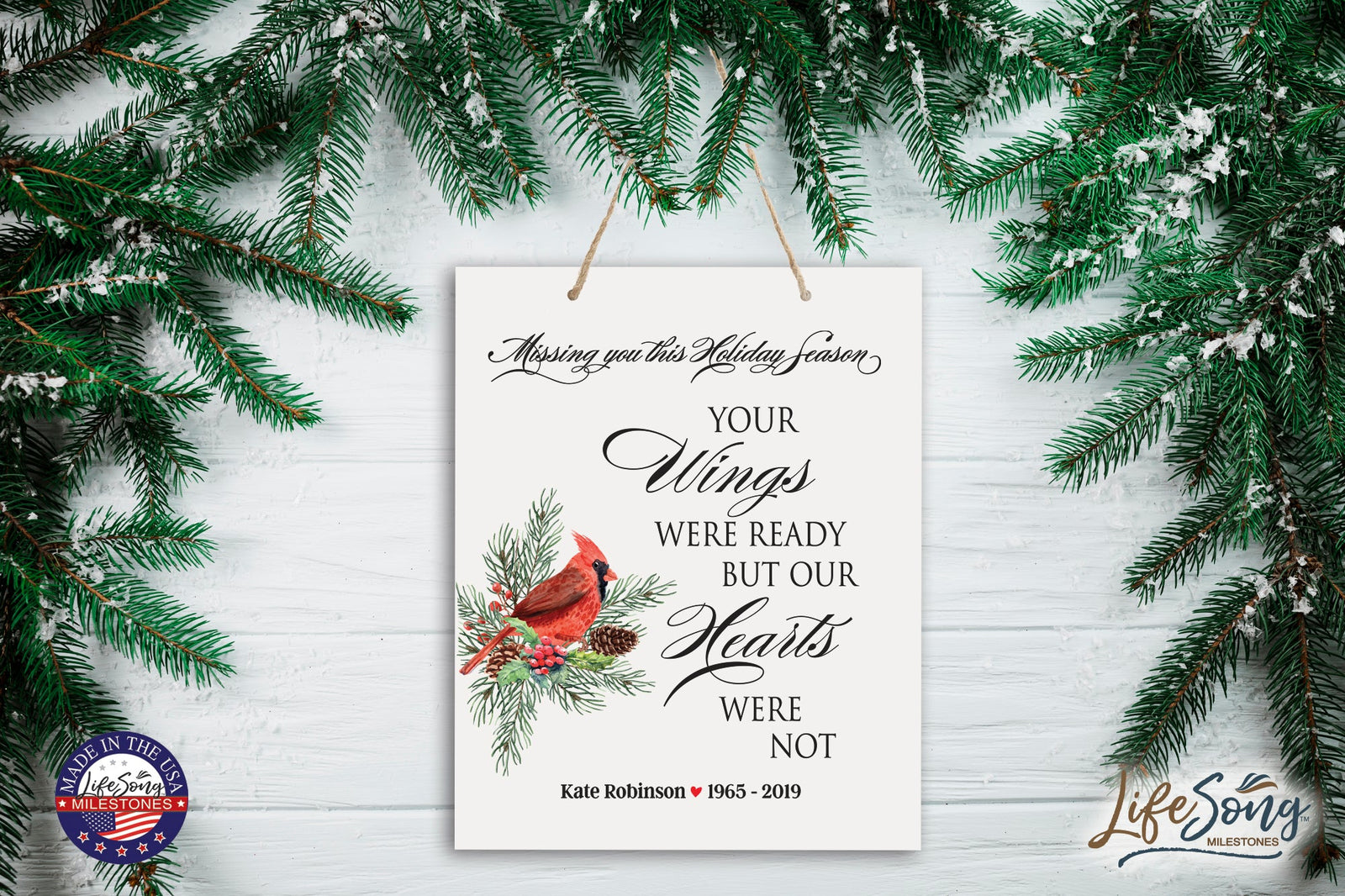 Personalized Christmas Remembrance Hanging Sign - Your Wings - LifeSong Milestones
