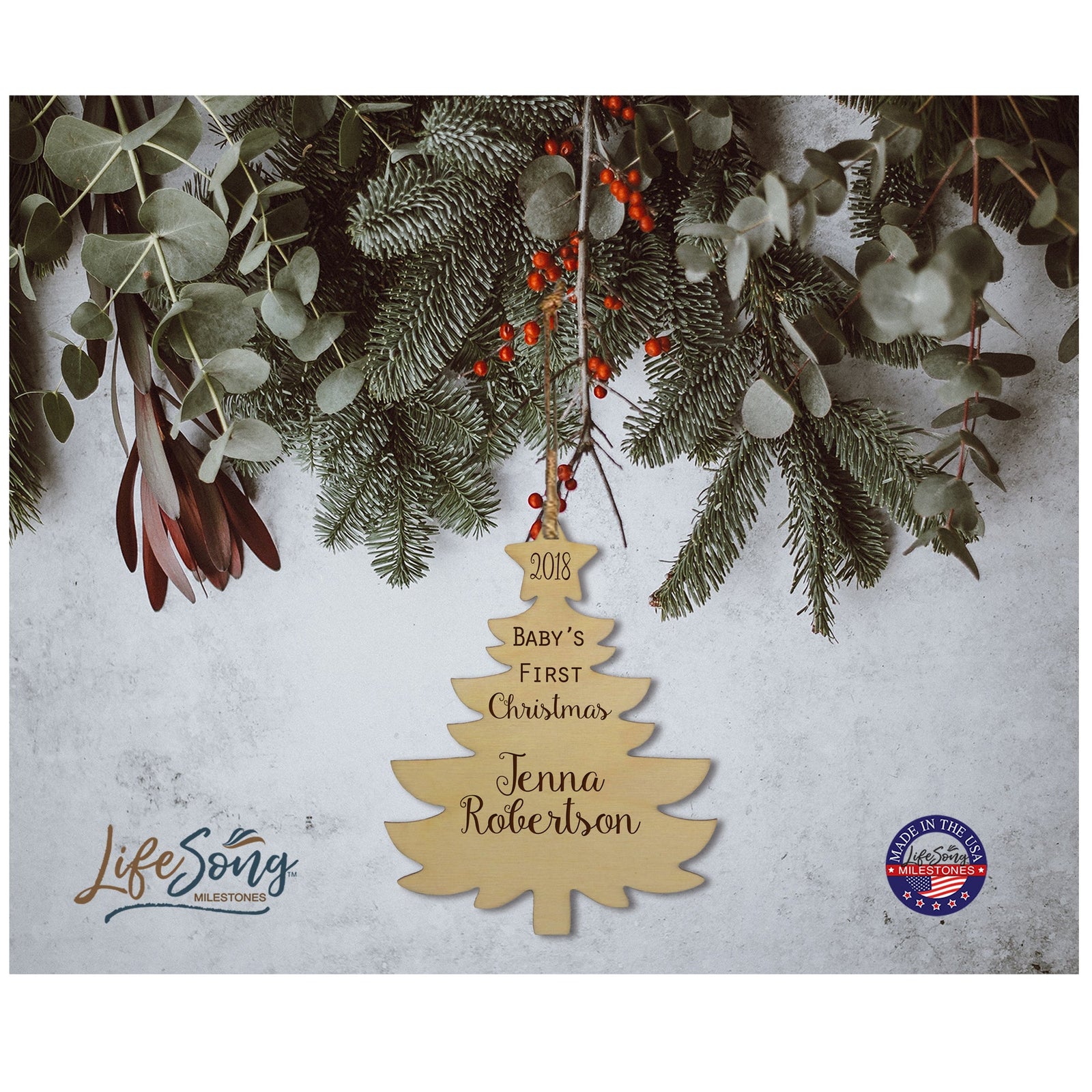 Personalized Christmas Tree Ornament - Baby's First Christmas - LifeSong Milestones