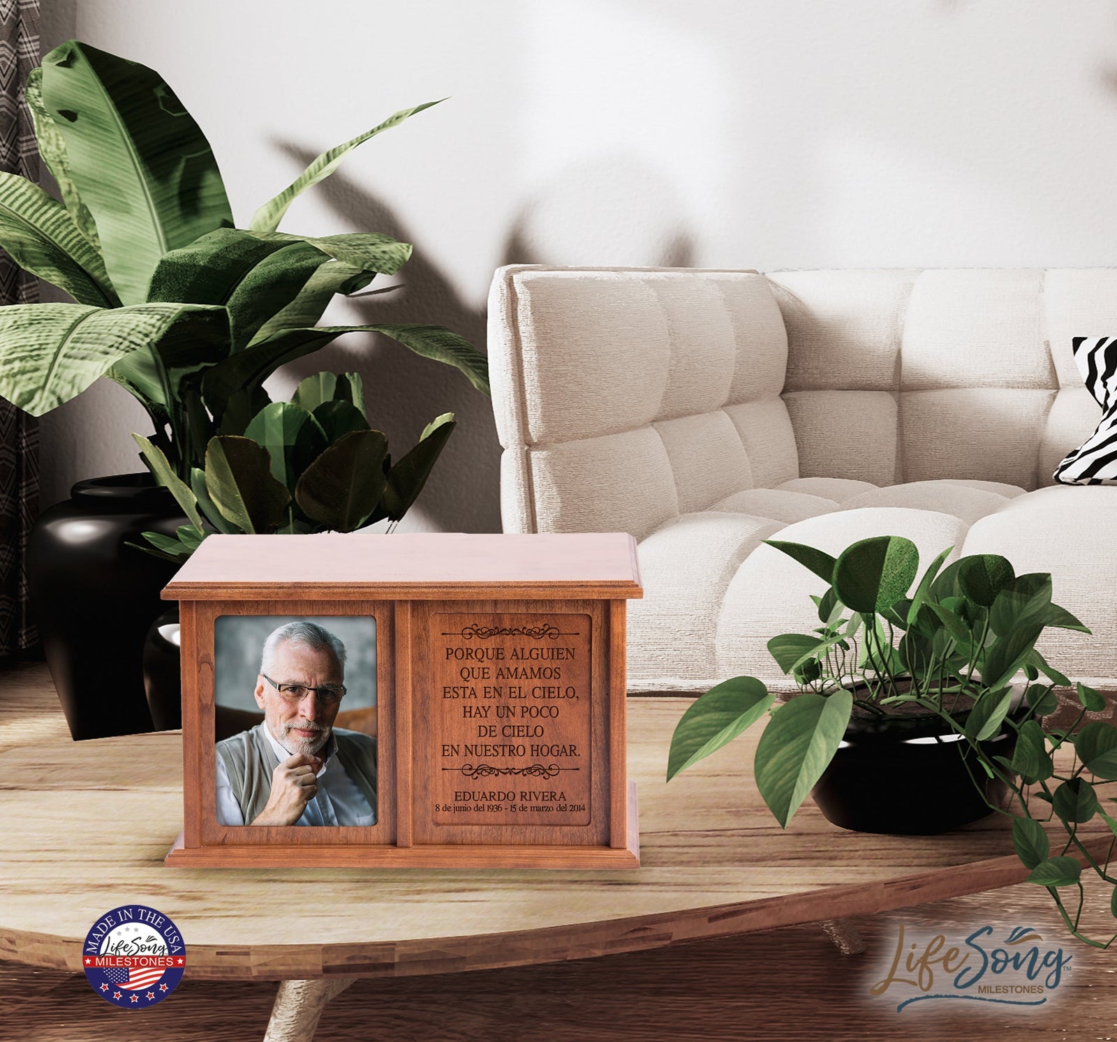 Various wooden urns for ashes including custom, engraved, and personalized options, suitable for funeral memorials and as keepsakes