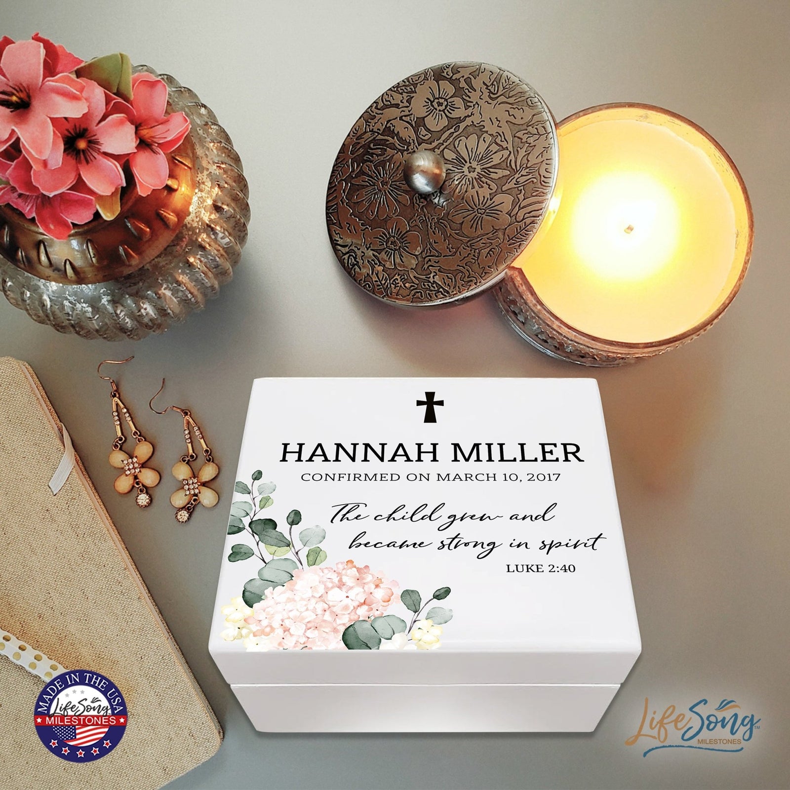 Lifesong Milestones Personalized Confirmation Dedication Keepsake Jewelry Box Gift for Girls | Baptismal Gifts