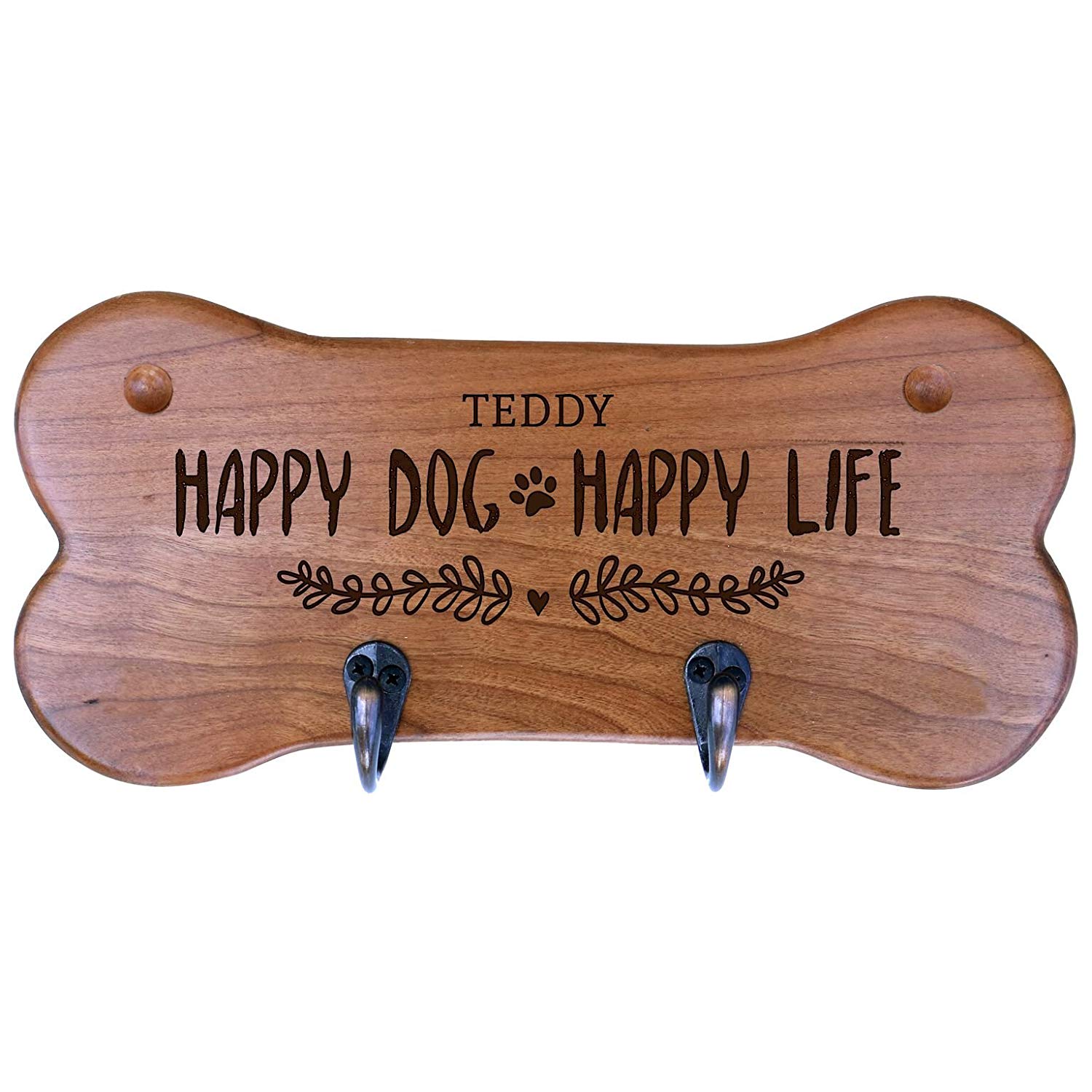 Personalized Dog Bone Sign With Hooks - Happy Dog Happy Life - LifeSong Milestones