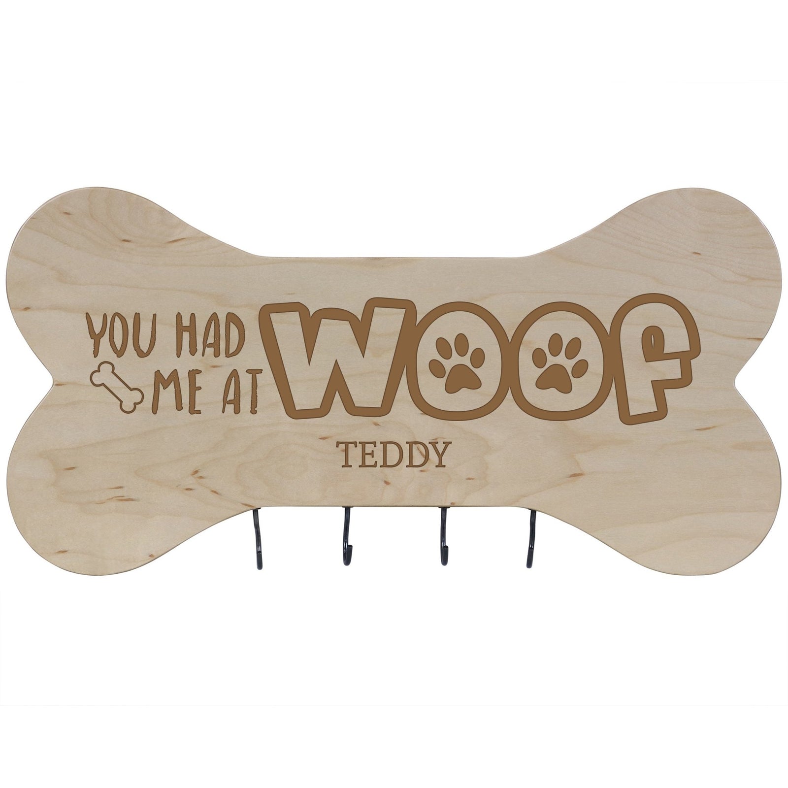 Personalized Dog Bone Sign With Hooks - Maple You Had Me At Woof - LifeSong Milestones