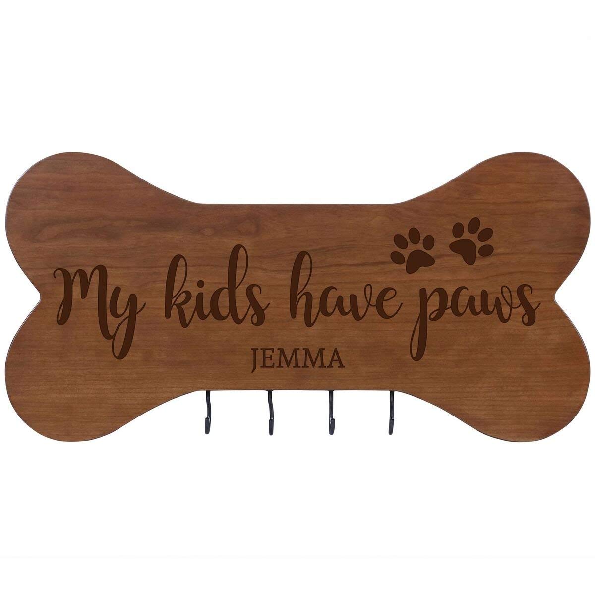 Personalized Dog Bone Sign With Hooks - My Kids Have Paws - LifeSong Milestones