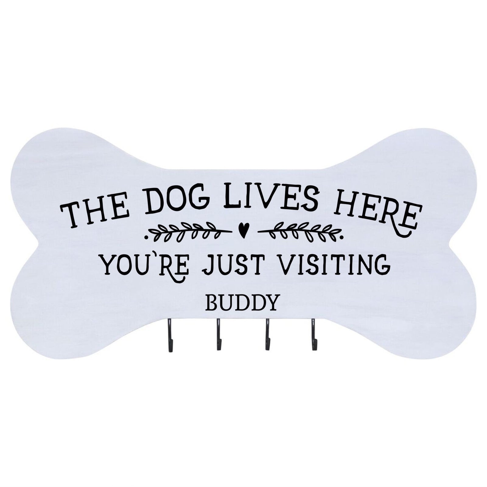Personalized Dog Bone Sign With Hooks - The Dog Lives Here - LifeSong Milestones