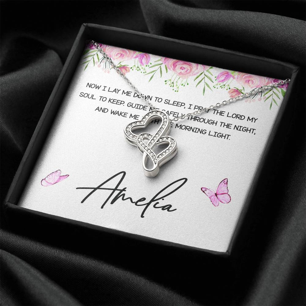 Personalized Double Heart Necklace From Godmother to Goddaughter Now I Lay Me Down To Sleep - LifeSong Milestones