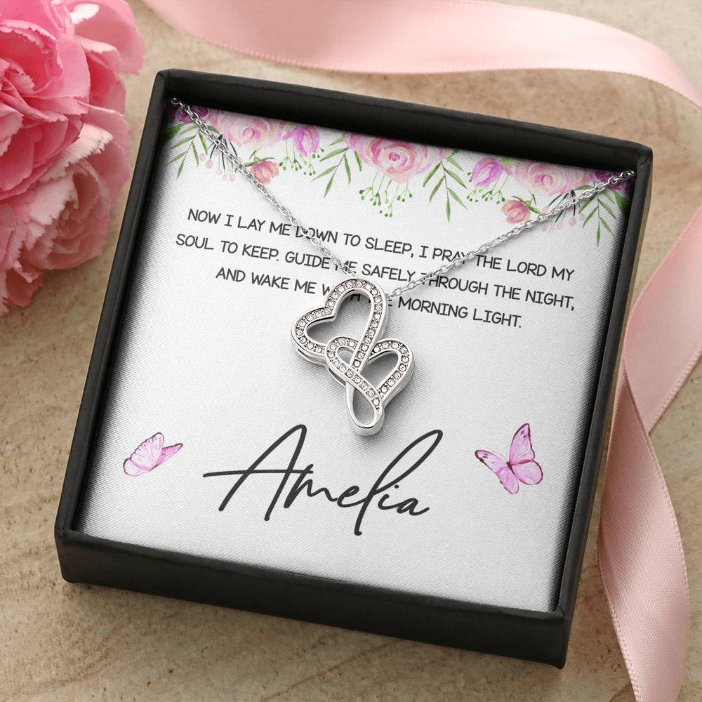 Personalized Double Heart Necklace From Godmother to Goddaughter Now I Lay Me Down To Sleep - LifeSong Milestones