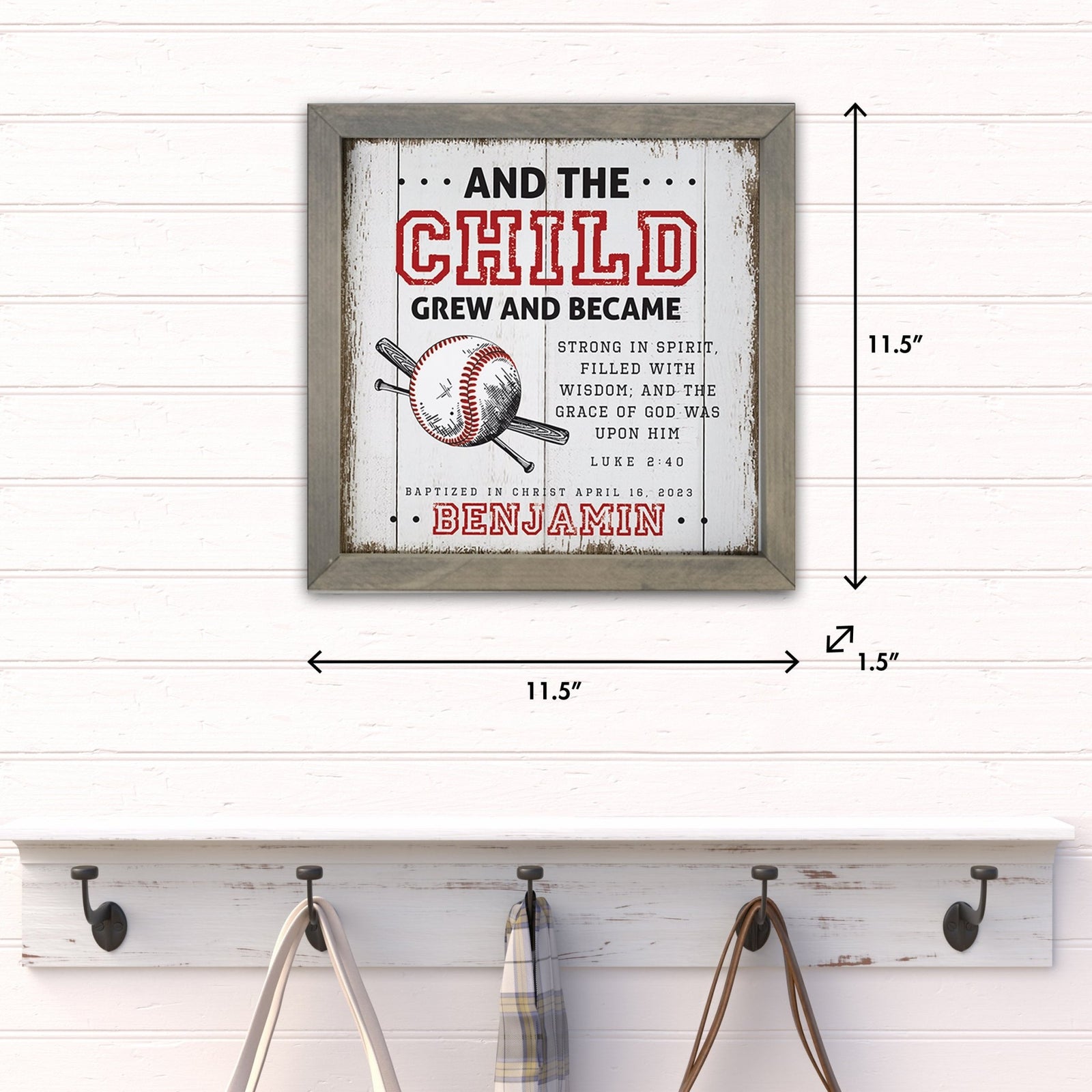 Personalized Elegant Baseball Framed Shadow Box Shelf Décor With Inspiring Bible Verses - And The Child Grew - LifeSong Milestones