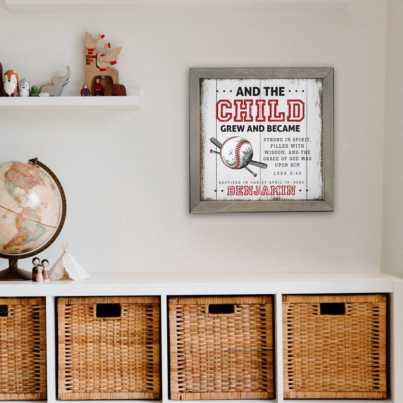 Personalized Elegant Baseball Framed Shadow Box Shelf Décor With Inspiring Bible Verses - And The Child Grew - LifeSong Milestones