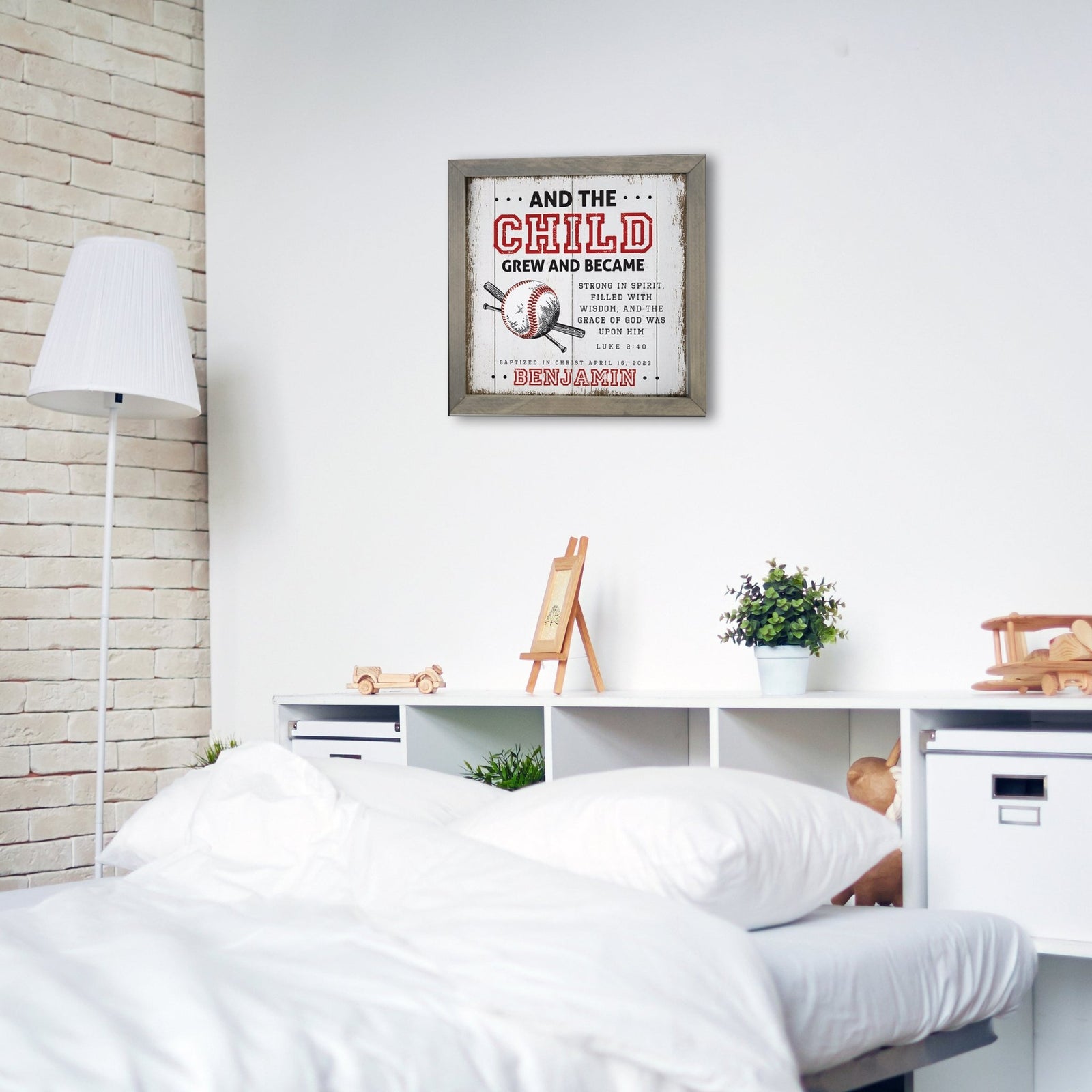 Personalized Elegant Baseball Framed Shadow Box Shelf Décor With Inspiring Bible Verses - And The Child Grew - LifeSong Milestones