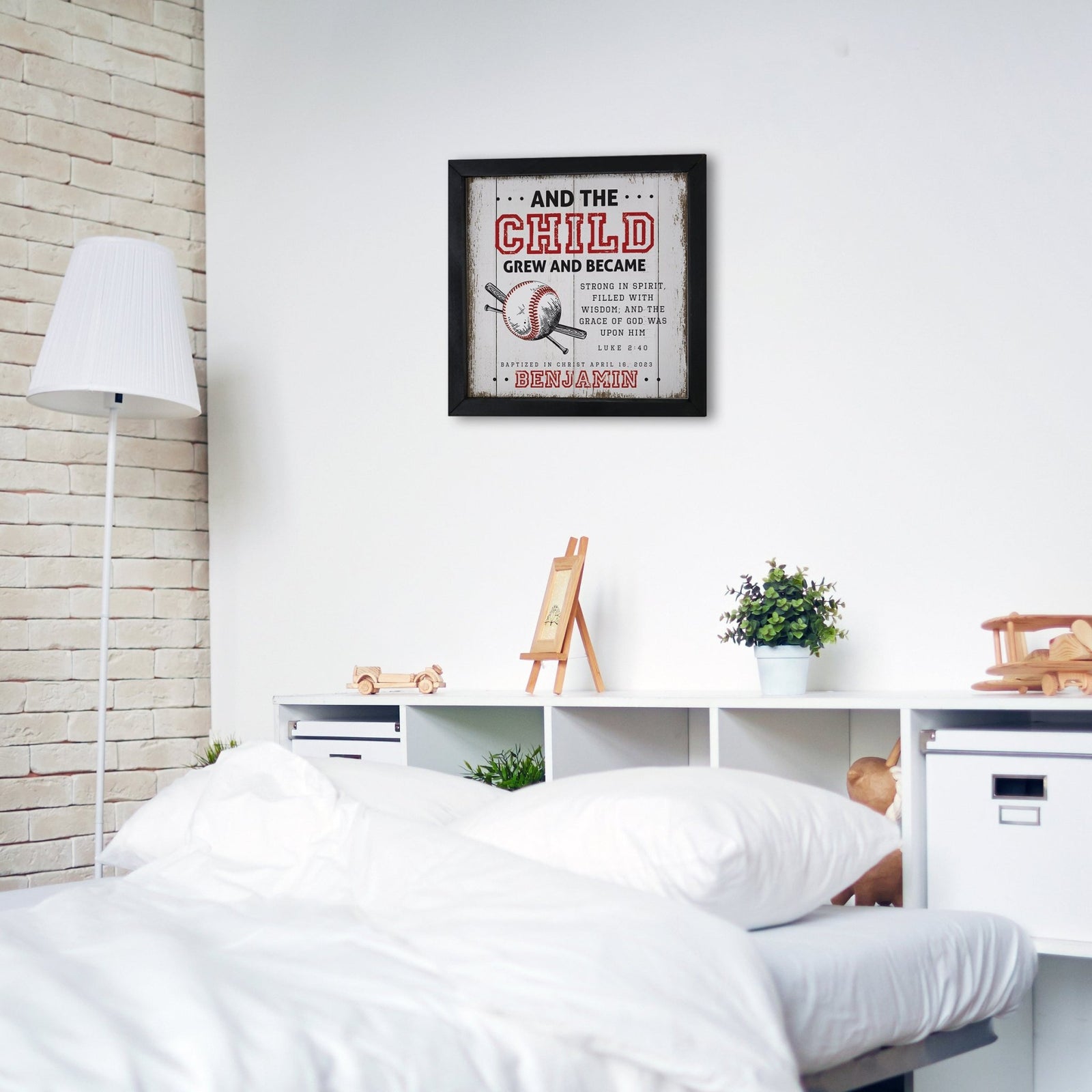 Personalized Elegant Baseball Framed Shadow Box Shelf Décor With Inspiring Bible Verses - And The Child Grew - LifeSong Milestones