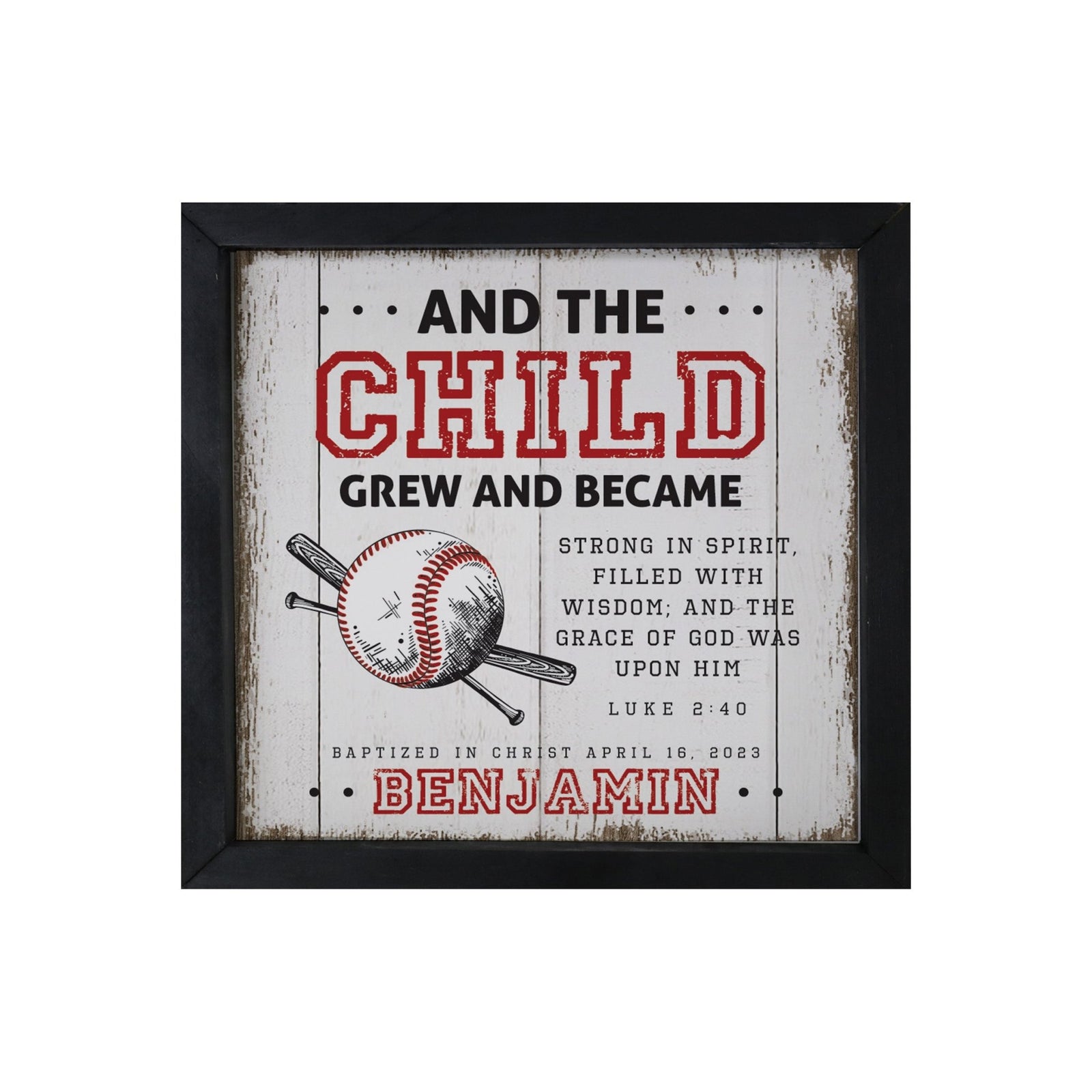 Personalized Elegant Baseball Framed Shadow Box Shelf Décor With Inspiring Bible Verses - And The Child Grew - LifeSong Milestones
