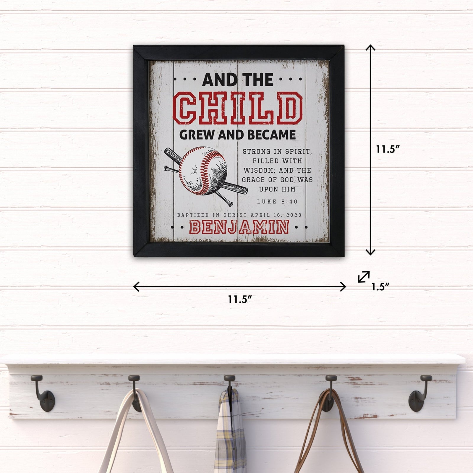 Personalized Elegant Baseball Framed Shadow Box Shelf Décor With Inspiring Bible Verses - And The Child Grew - LifeSong Milestones