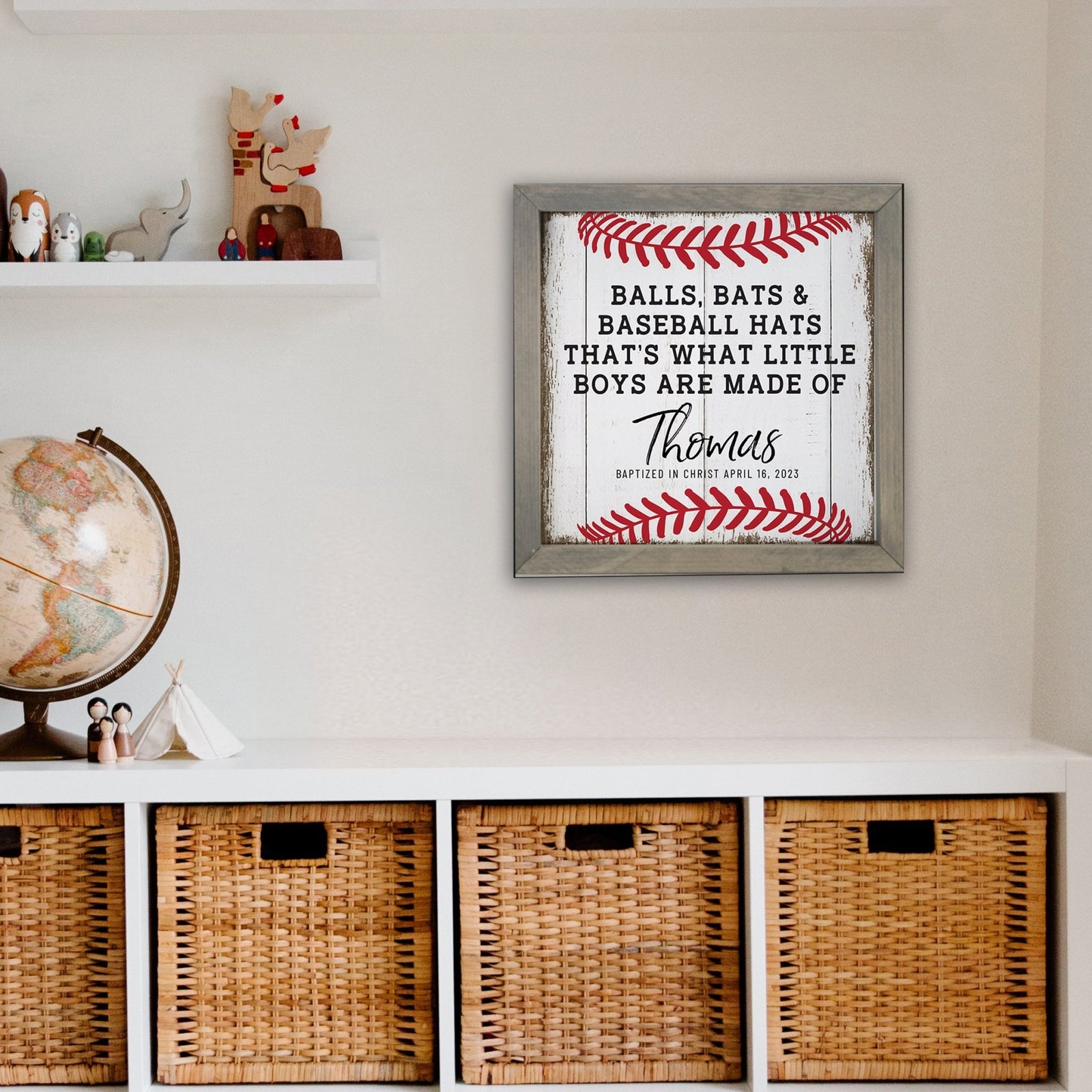 Personalized Elegant Baseball Framed Shadow Box Shelf Décor With Inspiring Bible Verses - Balls. Bats, & Baseball Hats - LifeSong Milestones