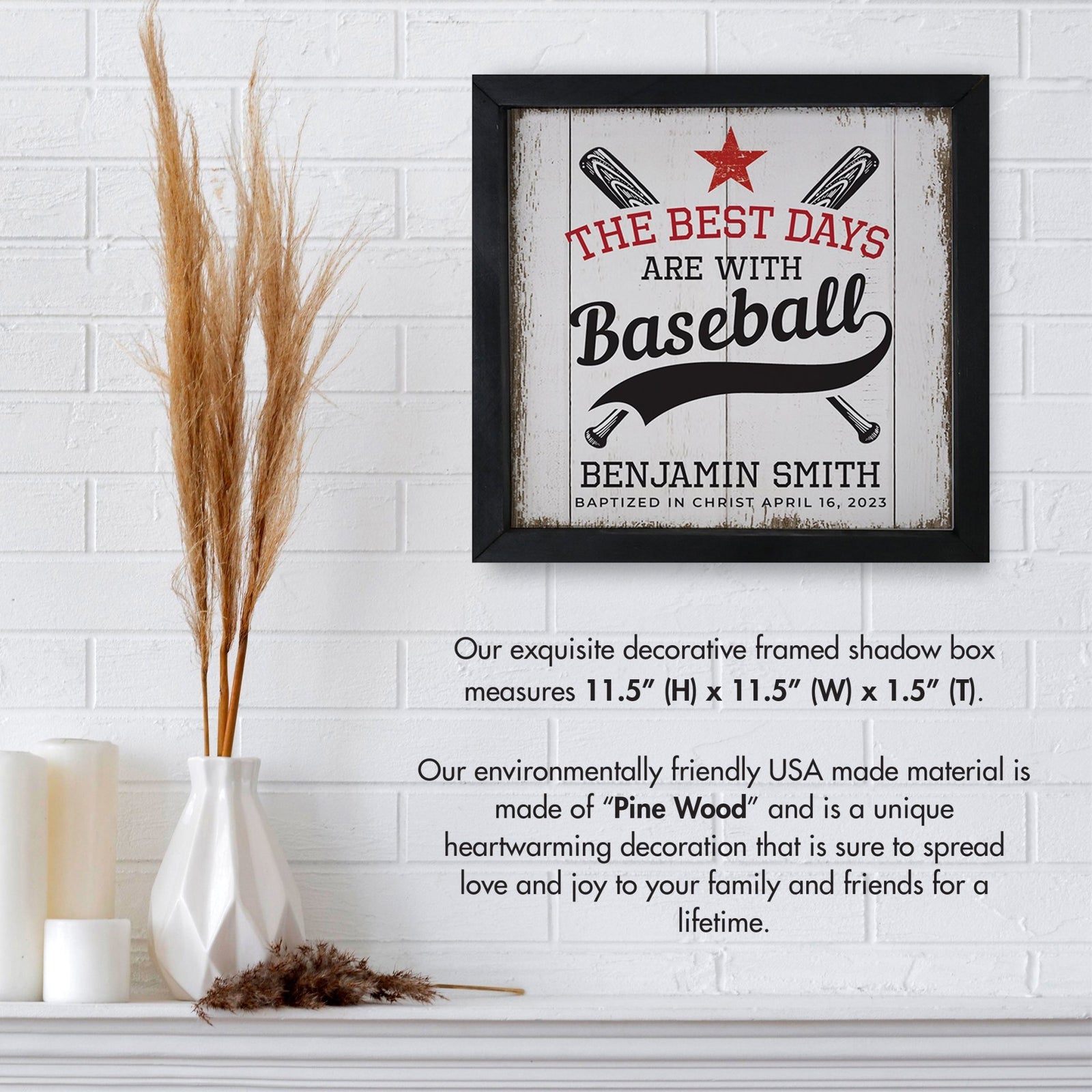 Personalized Elegant Baseball Framed Shadow Box Shelf Décor With Inspiring Bible Verses - The Best Days - LifeSong Milestones