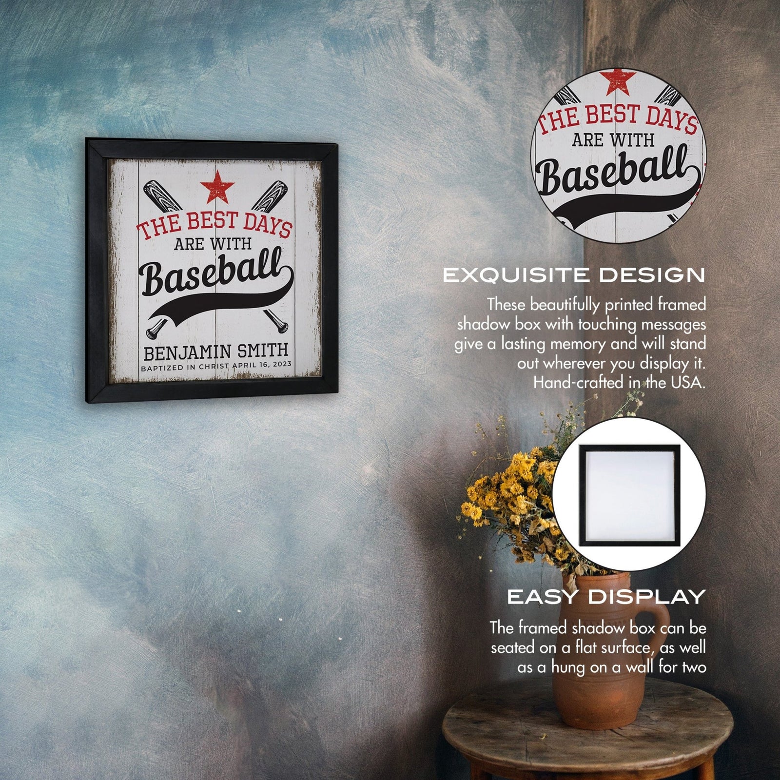 Personalized Elegant Baseball Framed Shadow Box Shelf Décor With Inspiring Bible Verses - The Best Days - LifeSong Milestones