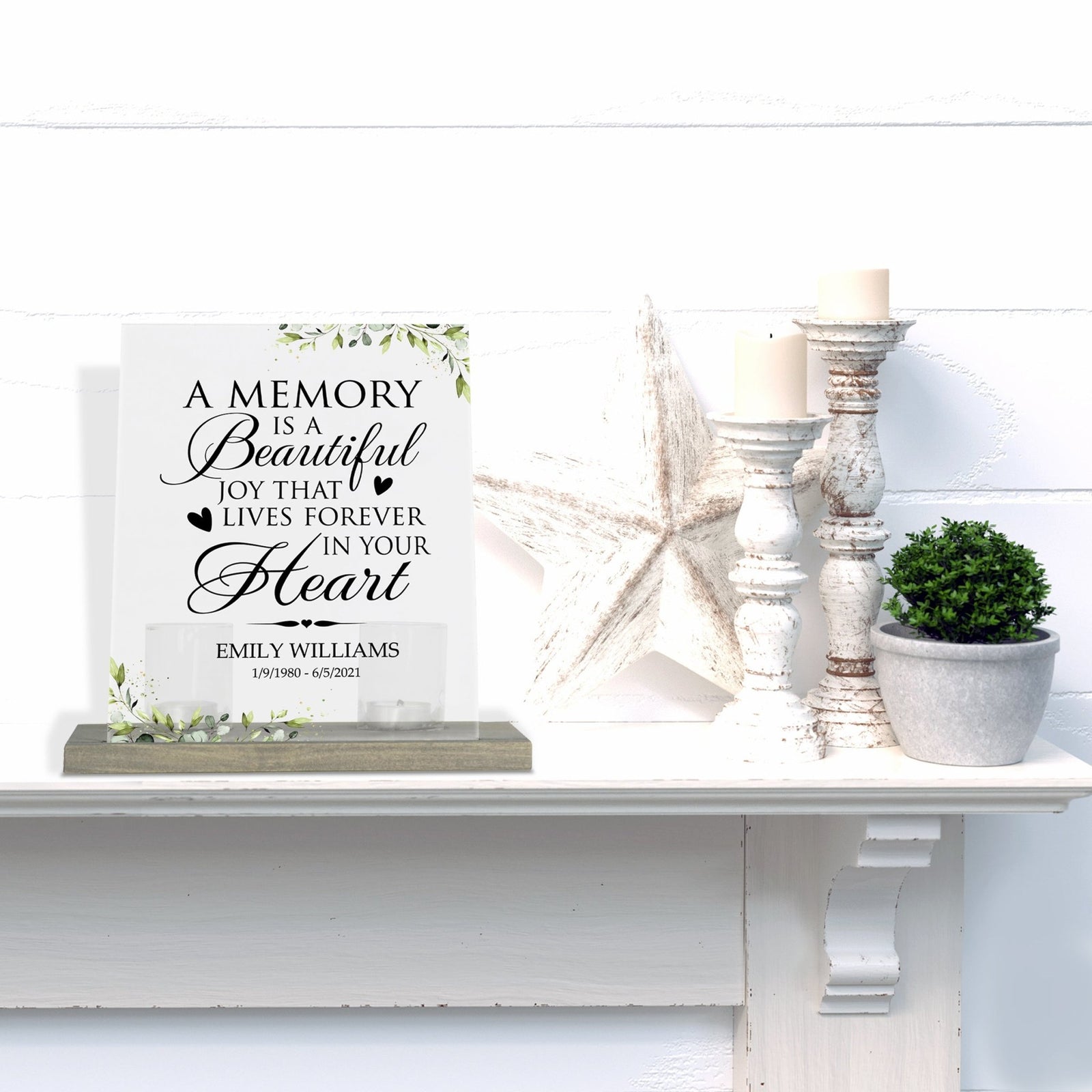 Personalized Elegant Human Memorial Acrylic Sign With Grey Wooden Base - A Memory Is - LifeSong Milestones