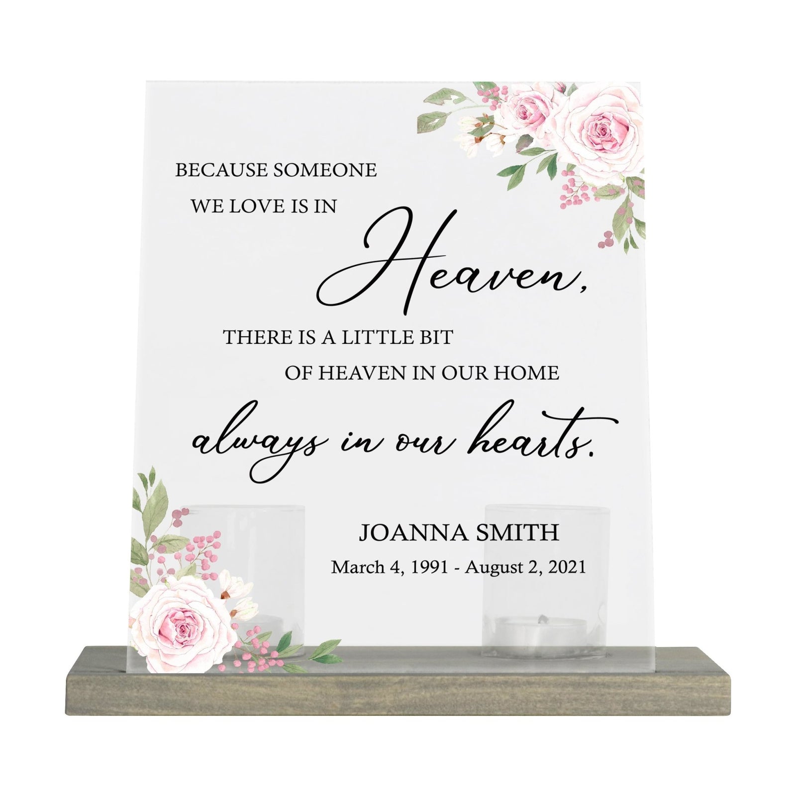 Personalized Elegant Human Memorial Acrylic Sign With Grey Wooden Base - Because Someone - LifeSong Milestones
