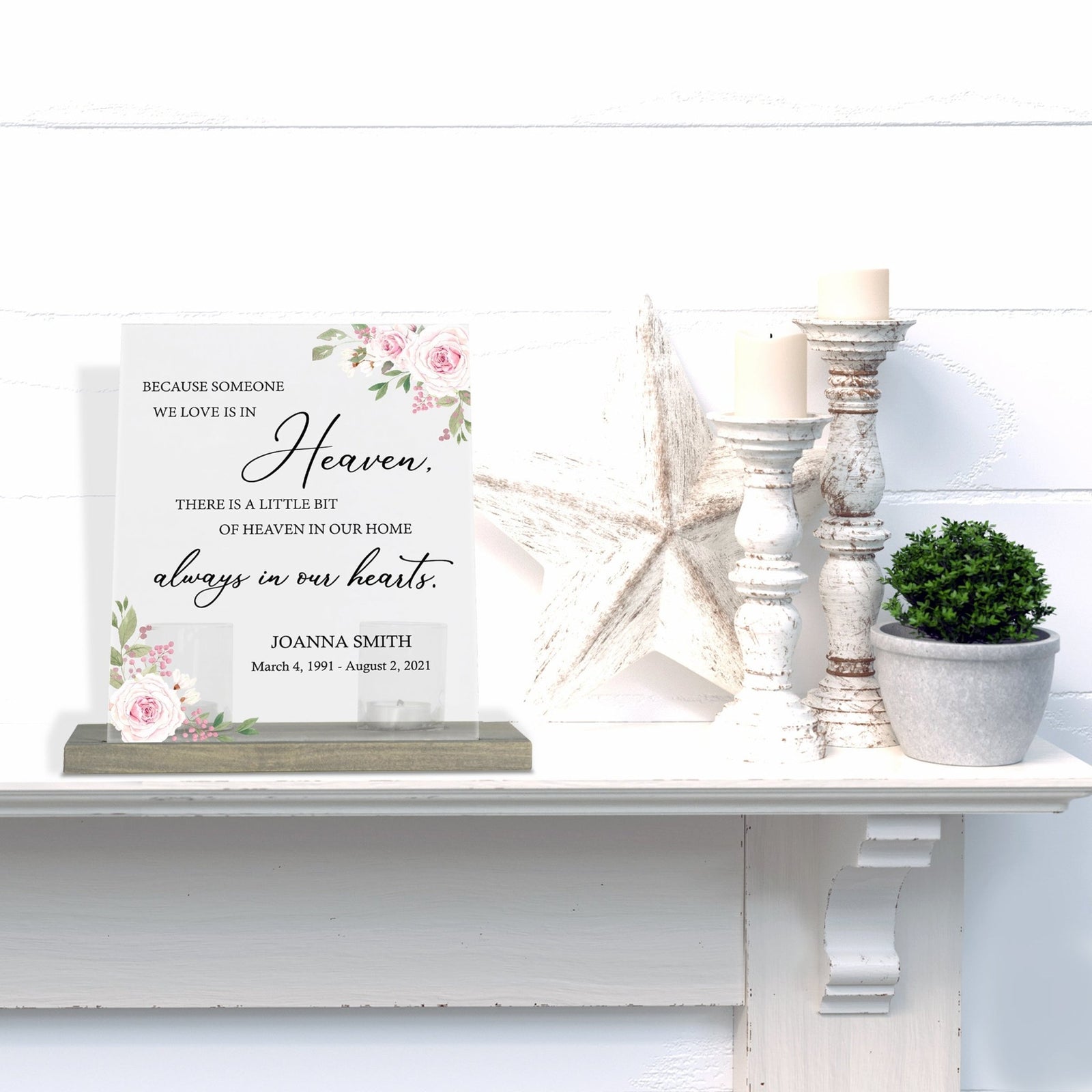 Personalized Elegant Human Memorial Acrylic Sign With Grey Wooden Base - Because Someone - LifeSong Milestones