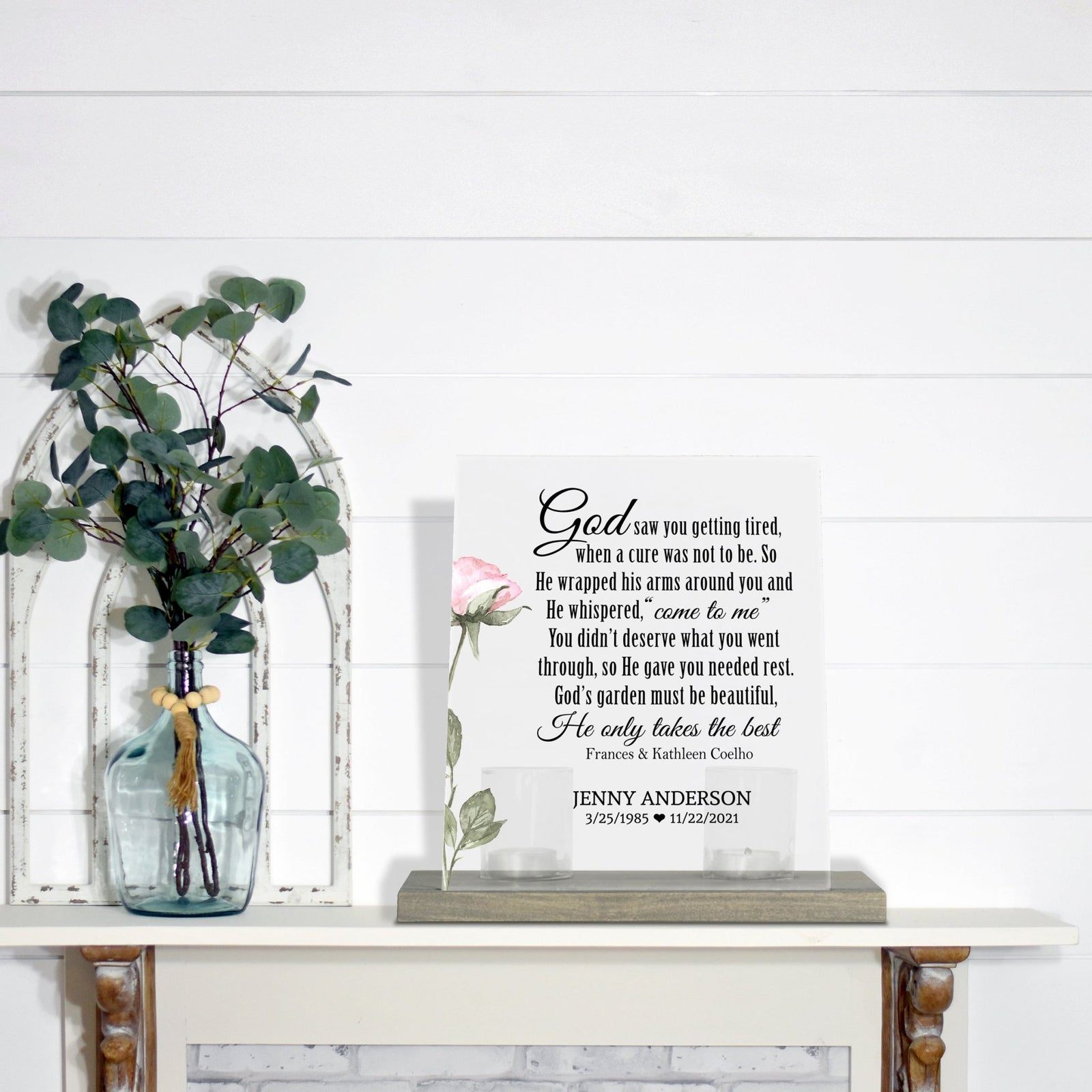 Personalized Elegant Human Memorial Acrylic Sign With Grey Wooden Base - God Saw You - LifeSong Milestones