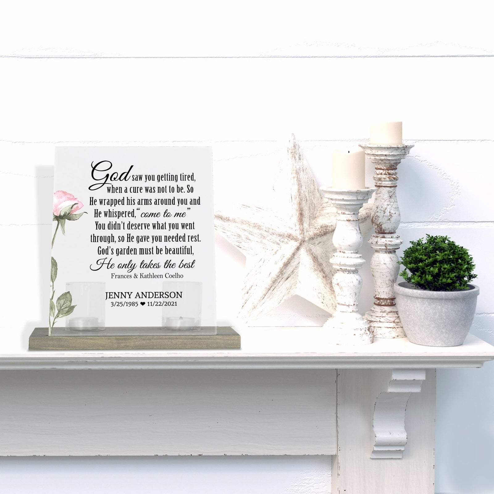 Personalized Elegant Human Memorial Acrylic Sign With Grey Wooden Base - God Saw You - LifeSong Milestones