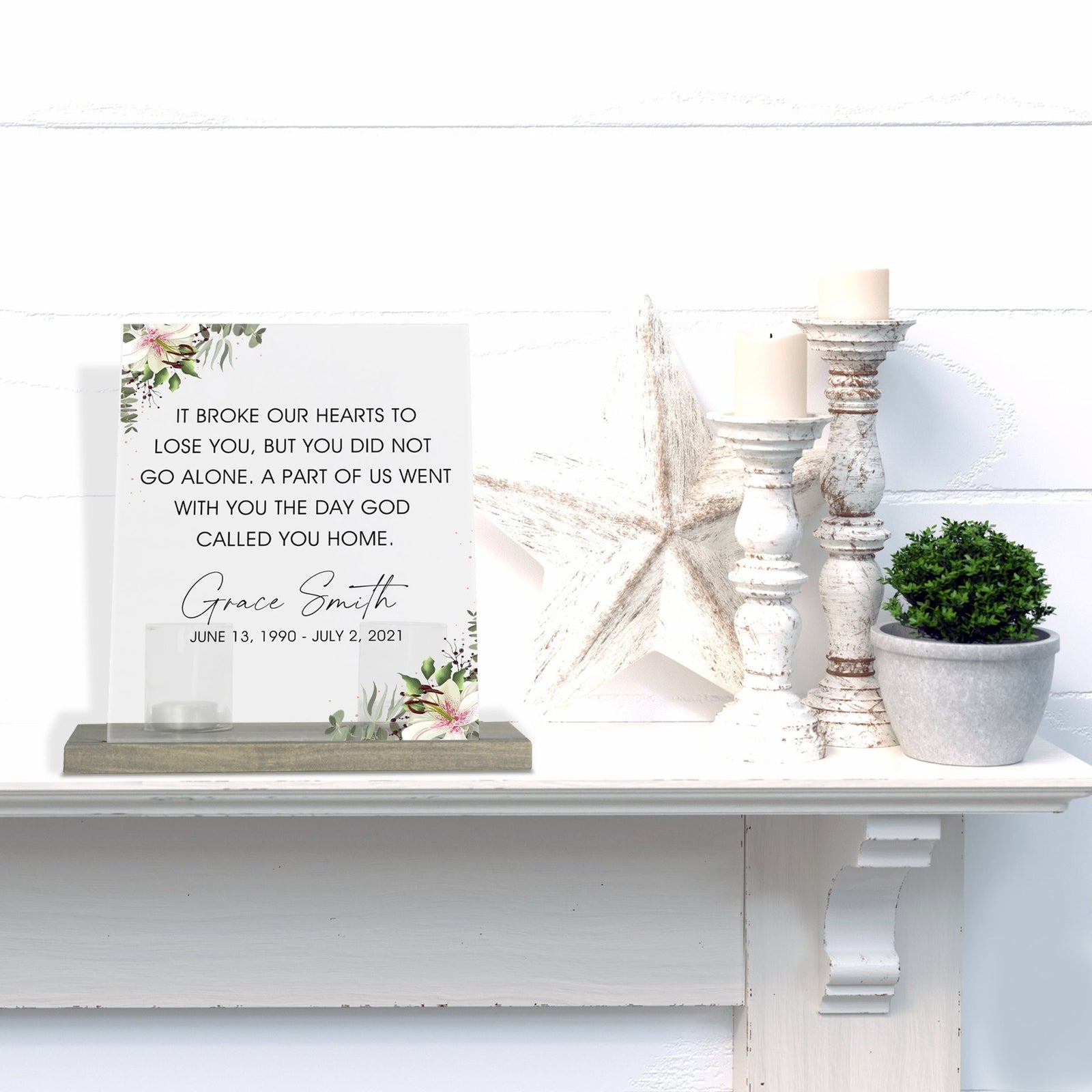 Personalized Elegant Human Memorial Acrylic Sign With Grey Wooden Base - If Broke Our - LifeSong Milestones