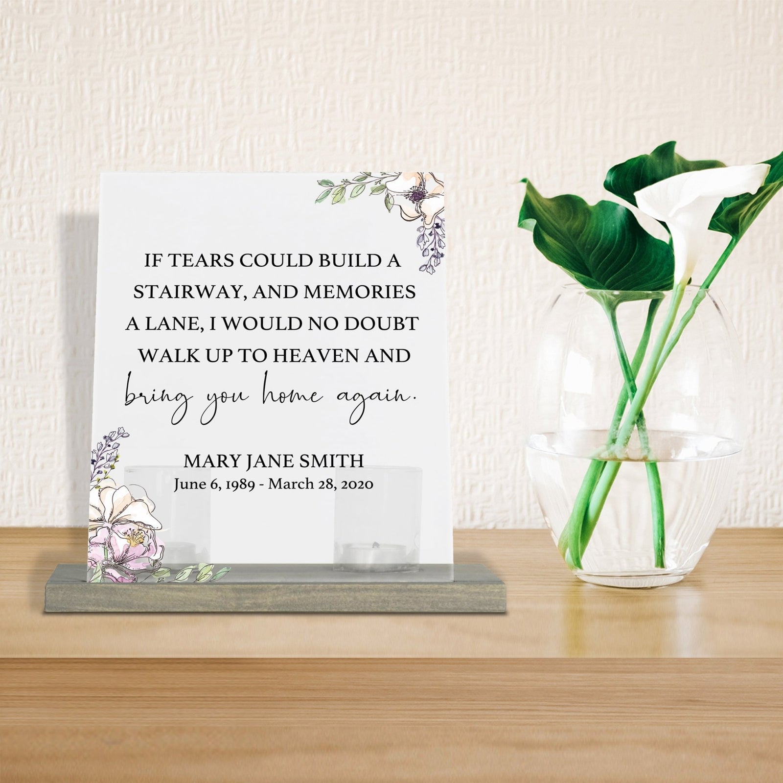 Personalized Elegant Human Memorial Acrylic Sign With Grey Wooden Base - If Tears Could - LifeSong Milestones